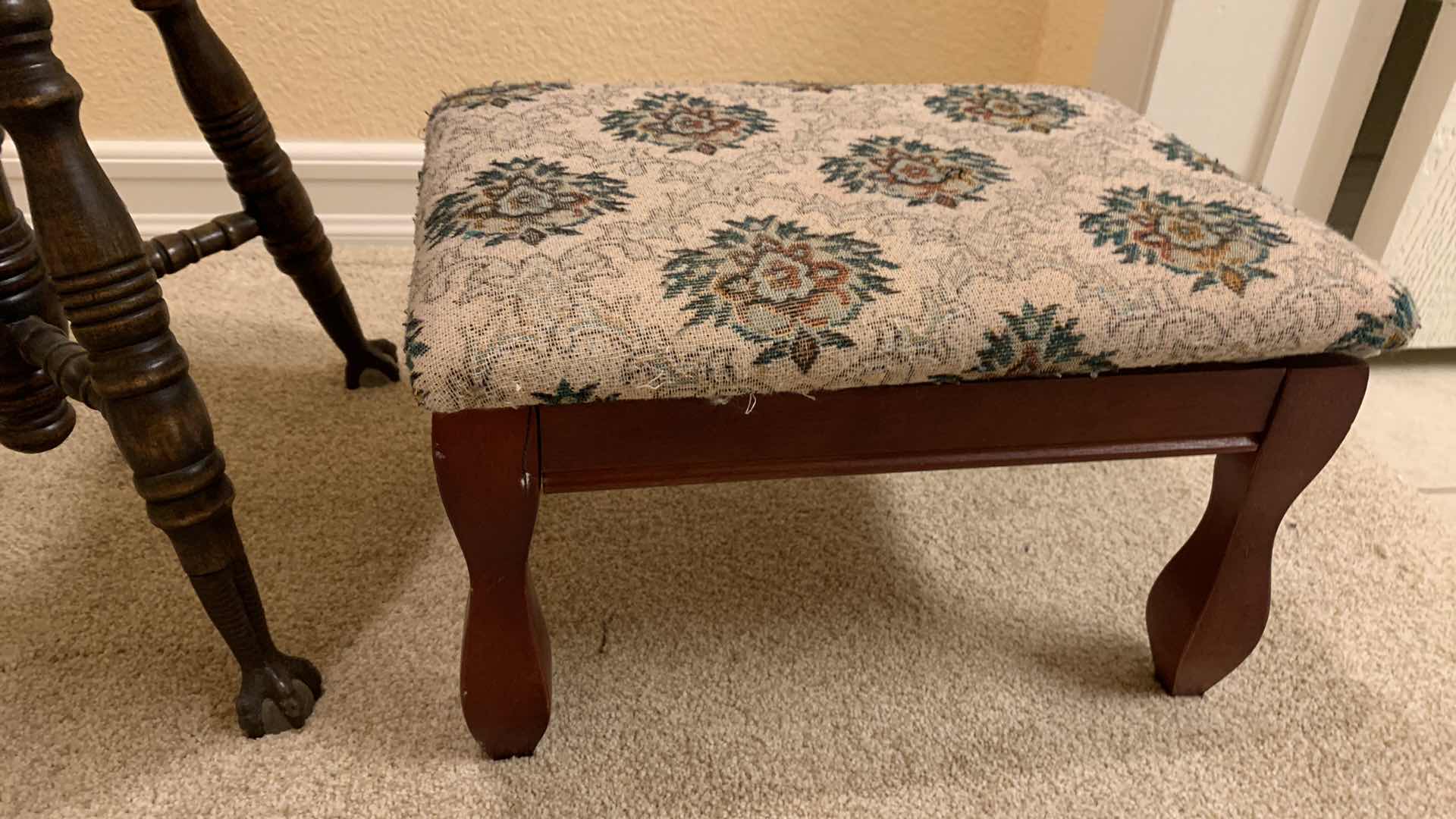 Photo 4 of VINTAGE WALNUT CLAW AND BALL FOOT PIANO STOOL AND FOOT REST