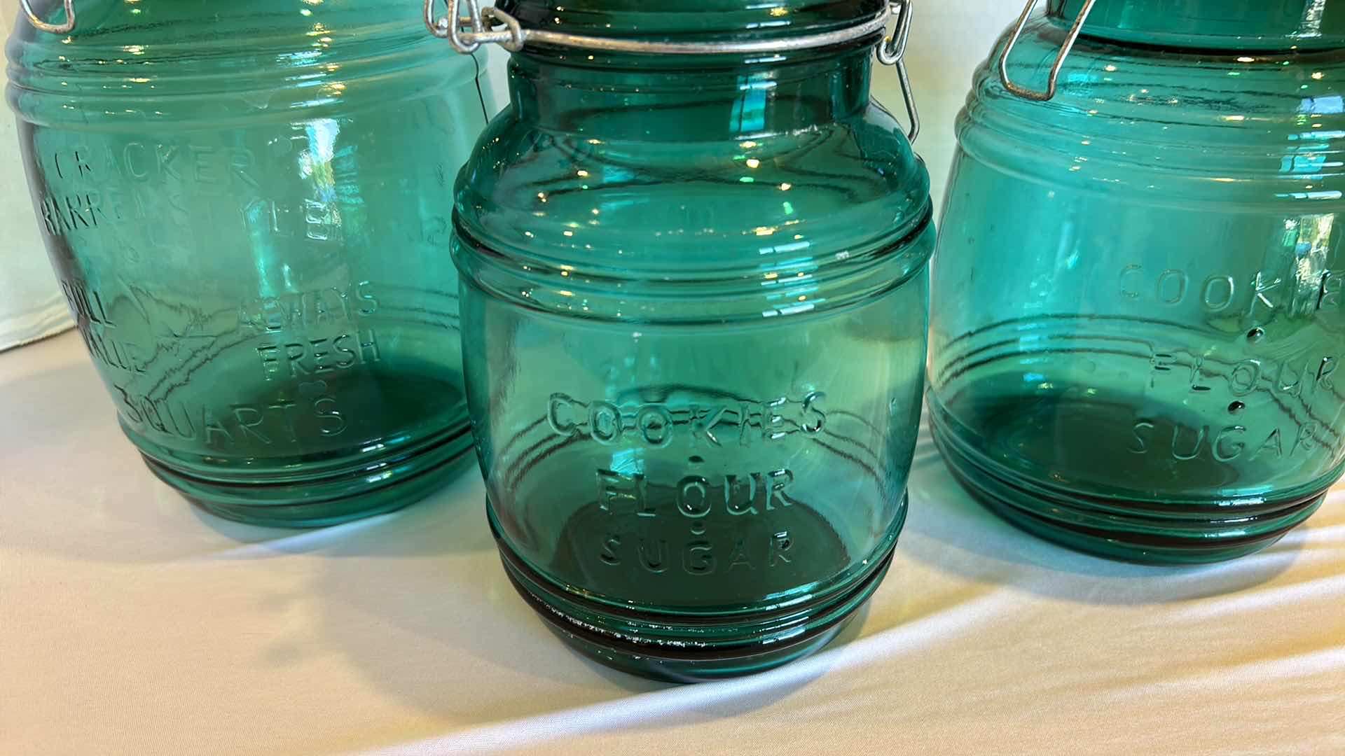 Photo 2 of 3-GREEN GLASS APOTHECARY KITCHEN JARS