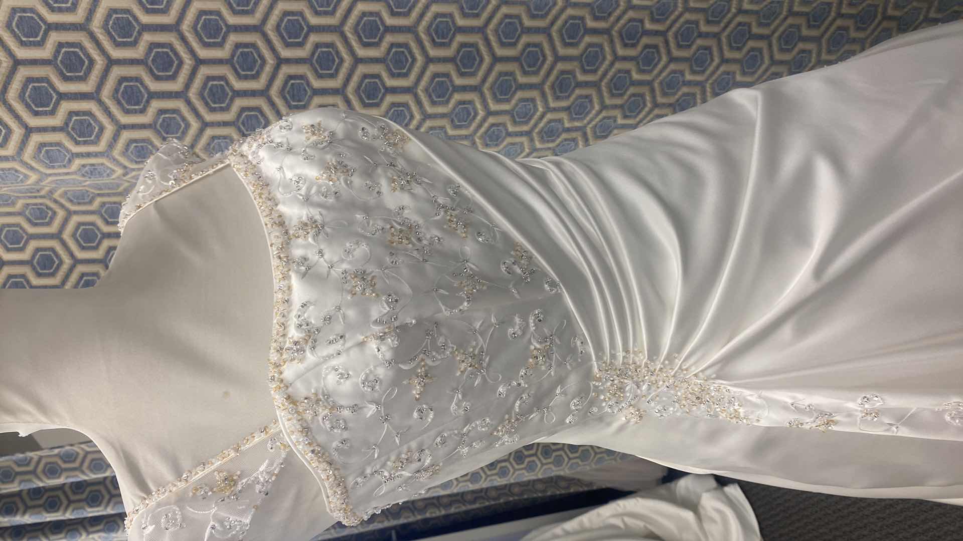 Photo 1 of BRIDAL GOWN  “MAGGIE SOTTERO COUTURE” IVORY SATIN ALINE CORSET BACK w FLORAL BEADWORK SIZE 10