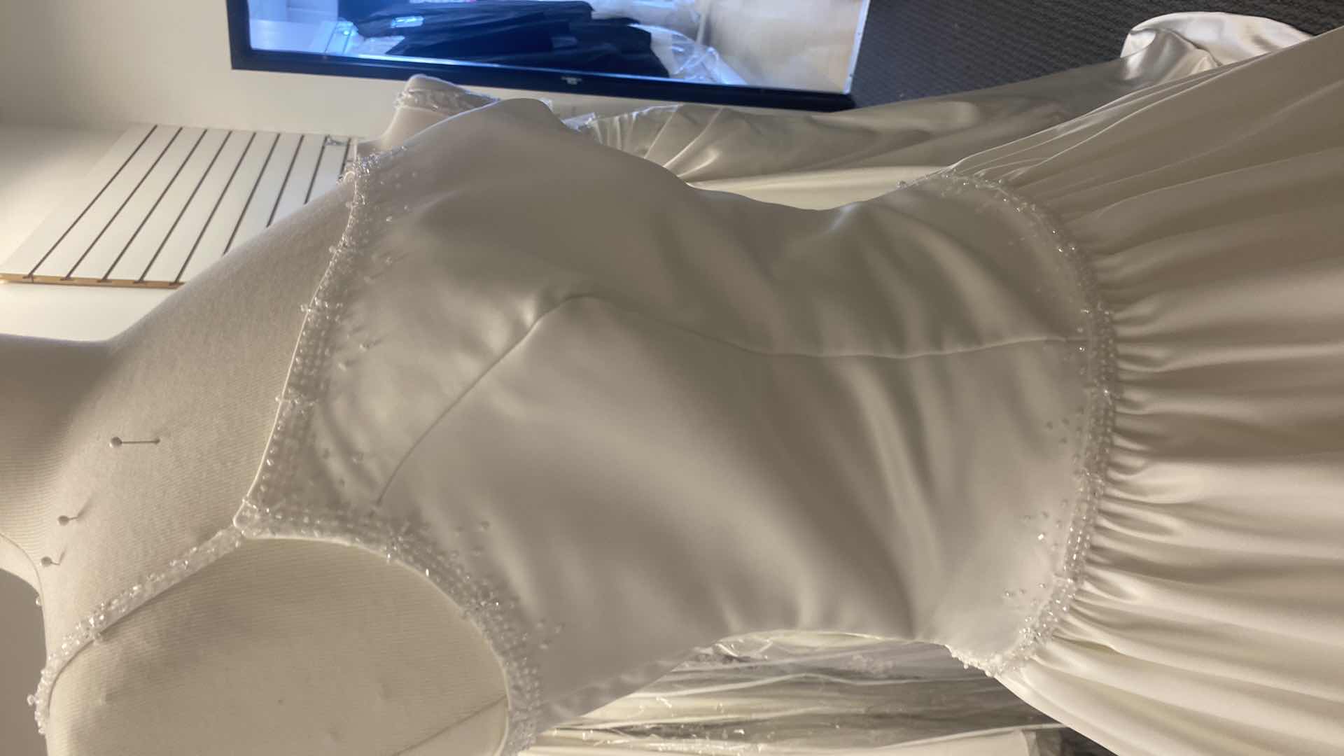 Photo 1 of BRIDAL GOWN “KATHRYN LACROIX” BRIDAL ELEGANCE IVORY SATIN WITH BEADS & PEARLS SIZE 10