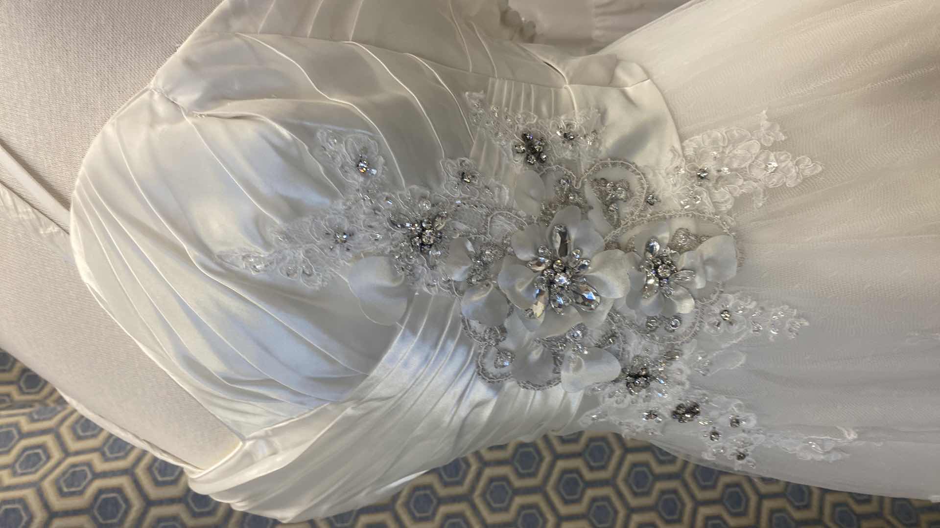 Photo 1 of BRIDAL DRESS  “MAGGIE SOTTERO COUTURE” IVORY SATIN  CORSET BACK w TULE & FLORAL BEADWORK SIZE 10