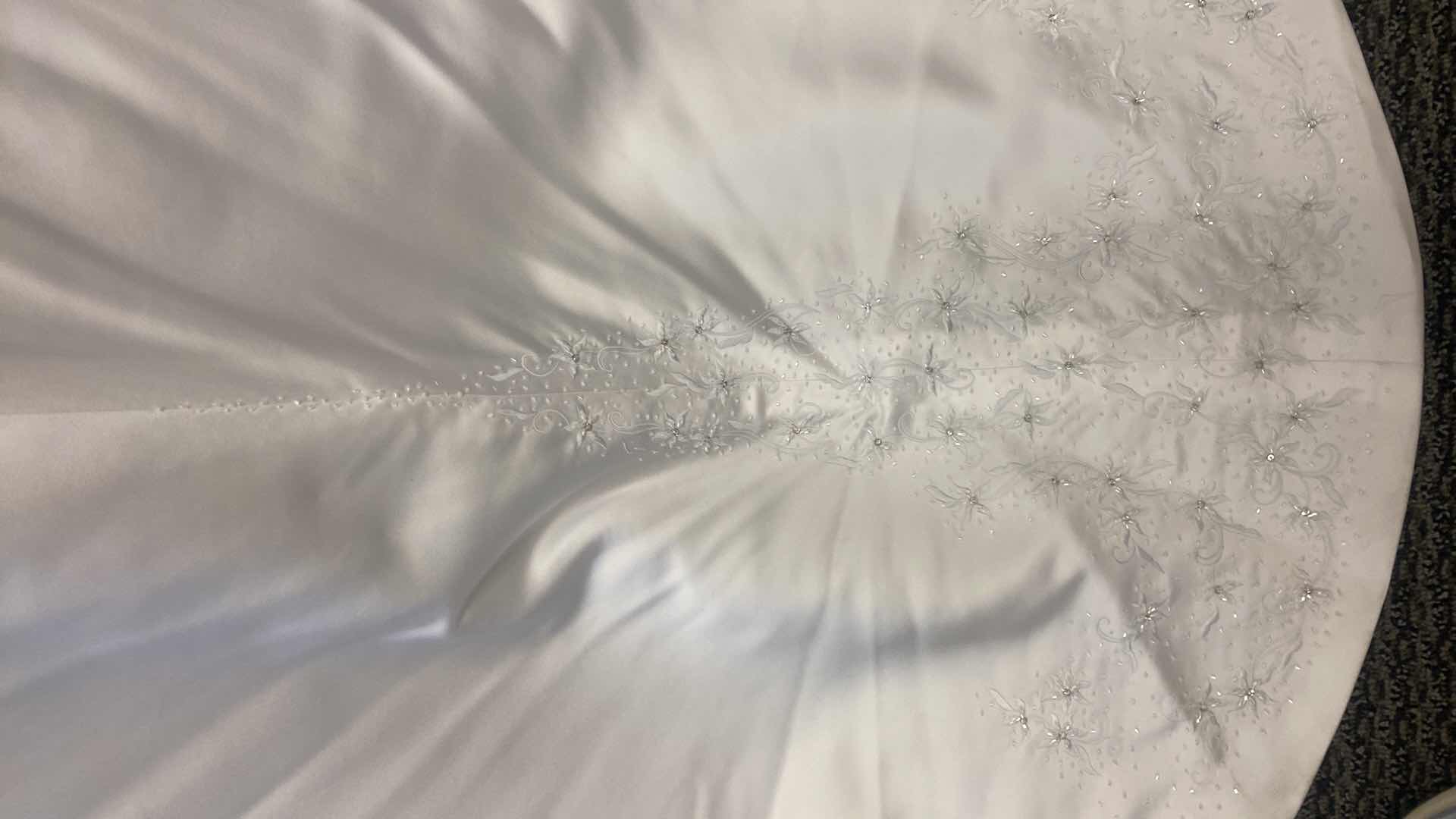 Photo 1 of BRIDAL GOWN  “MAGGIE SOTTERO COUTURE” WHITE SATIN ALINE CORSET BACK w FLORAL BEADWORK SIZE 12
