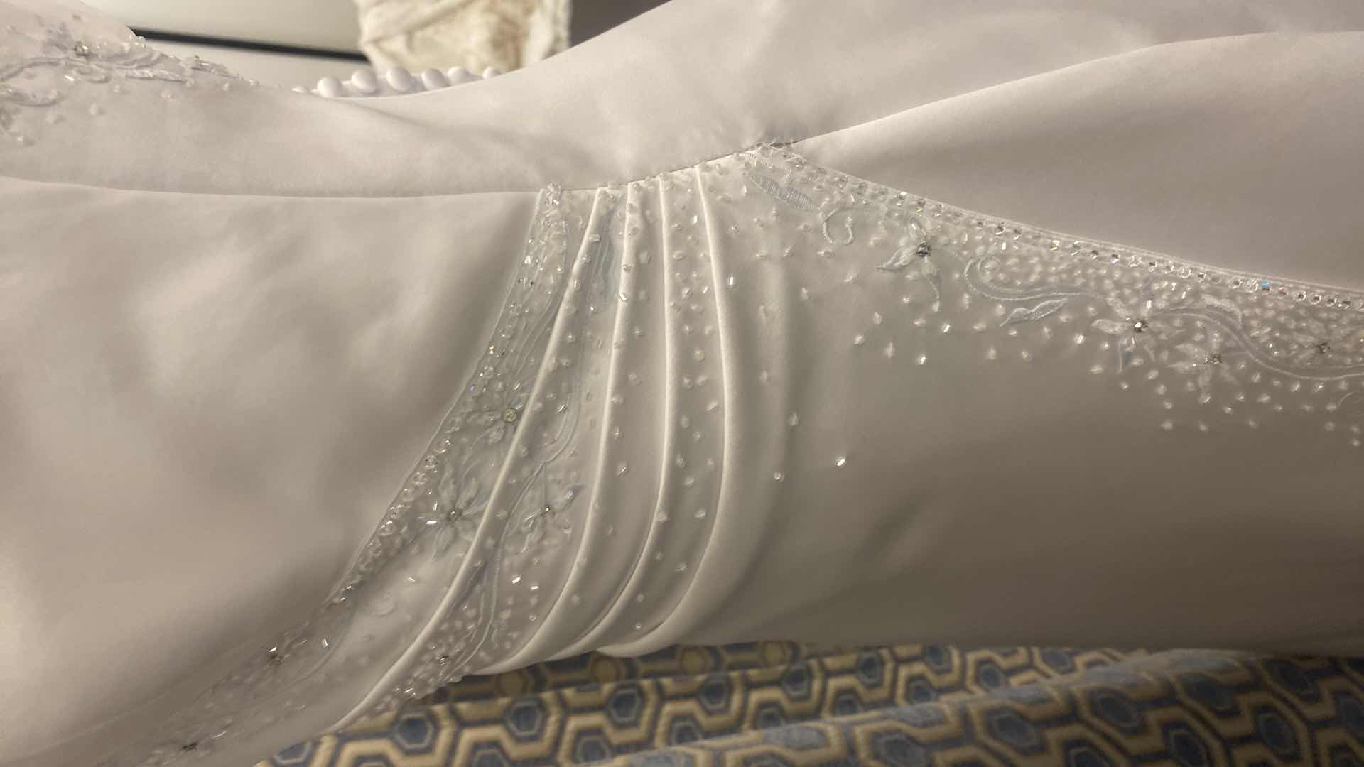 Photo 1 of BRIDAL GOWN  “MAGGIE SOTTERO COUTURE” WHITE SATIN ALINE CORSET BACK w FLORAL BEADWORK SIZE 12