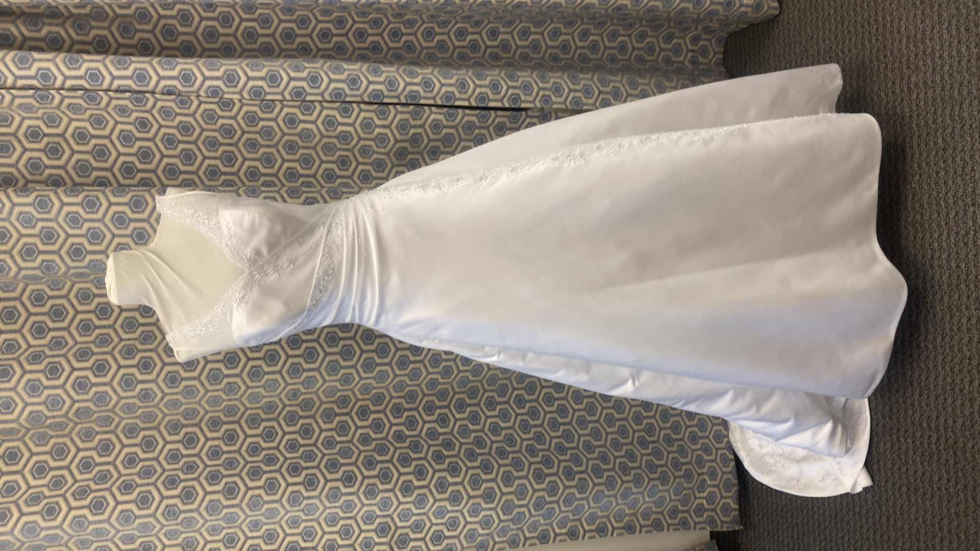 Photo 1 of BRIDAL GOWN “MAGGIE SOTTERO COUTURE” WHITE SATIN ALINE CORSET BACK w FLORAL BEADWORK SIZE 12
