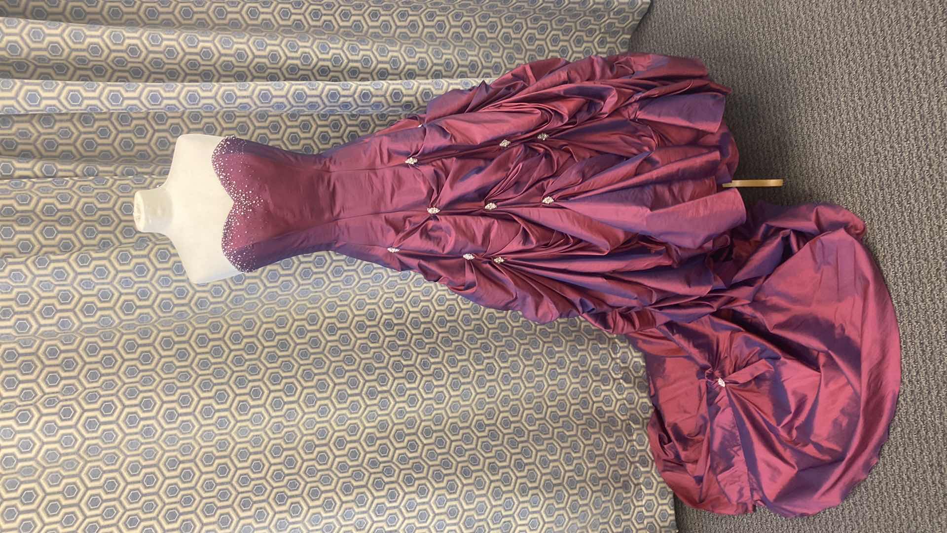 Photo 1 of BRIDAL GOWN “MAGGIE SOTTERO COUTURE” BURGUNDY SATIN ALINE CORSET BACK w BEADWORK SIZE 8 -10