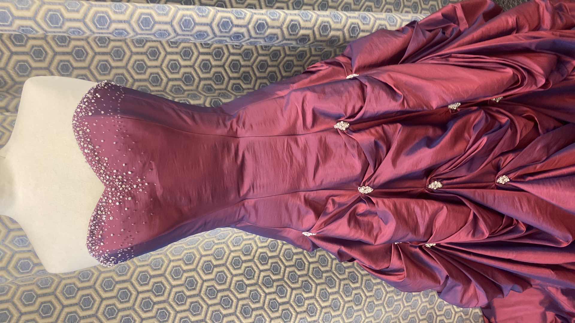 Photo 1 of BRIDAL GOWN  “MAGGIE SOTTERO COUTURE” BURGUNDY SATIN ALINE CORSET BACK w  BEADWORK SIZE 8 -10