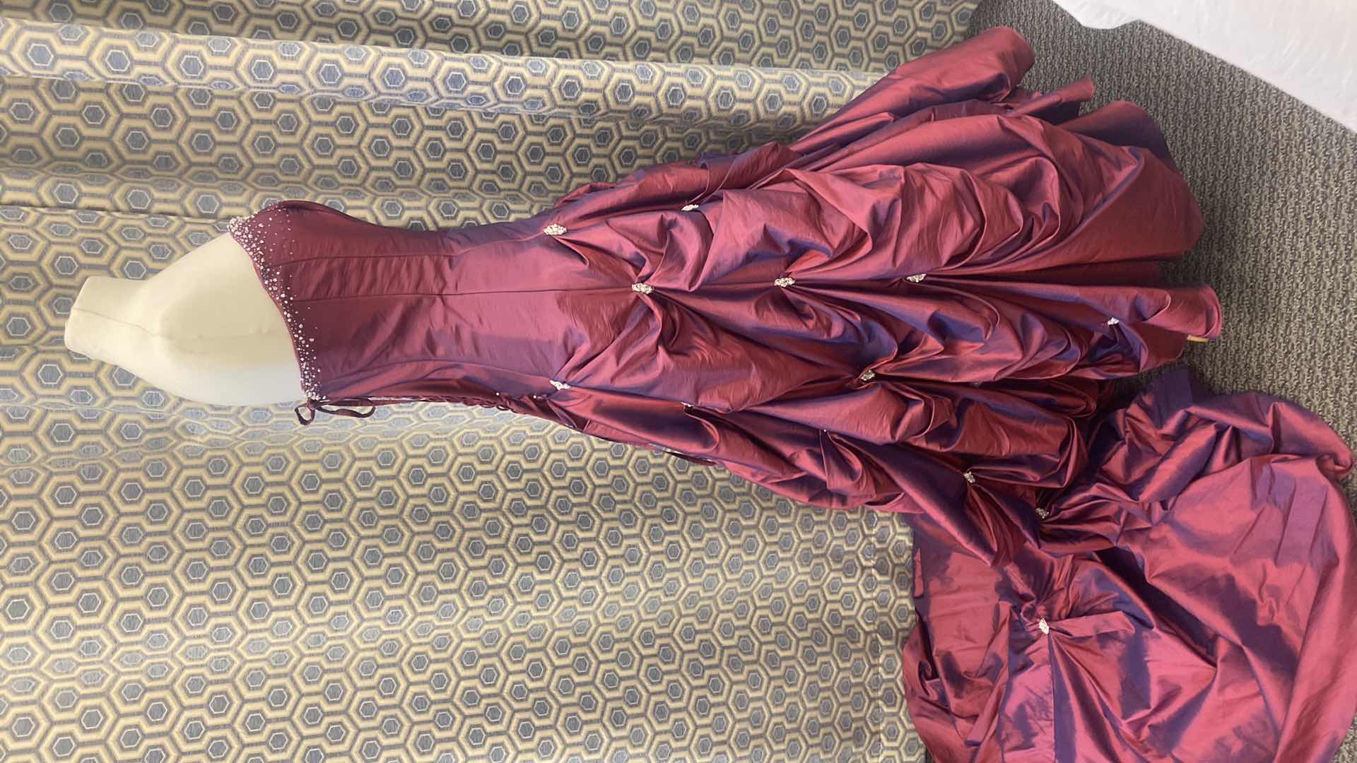 Photo 1 of BRIDAL GOWN  “MAGGIE SOTTERO COUTURE” BURGUNDY SATIN ALINE CORSET BACK w  BEADWORK SIZE 8 -10