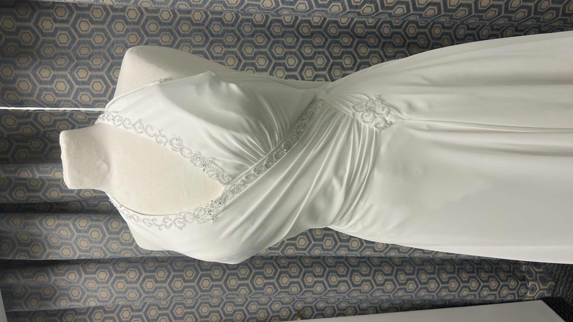 Photo 1 of BRIDAL GOWN “MAGGIE SOTTERO” ONE PIECE CHIFFON HALTER, SLIM A-LINE GOWN, BEADWORK ACCENTS AND EMBELLISHMENTS DIAMOND WHITE SIZE 10 