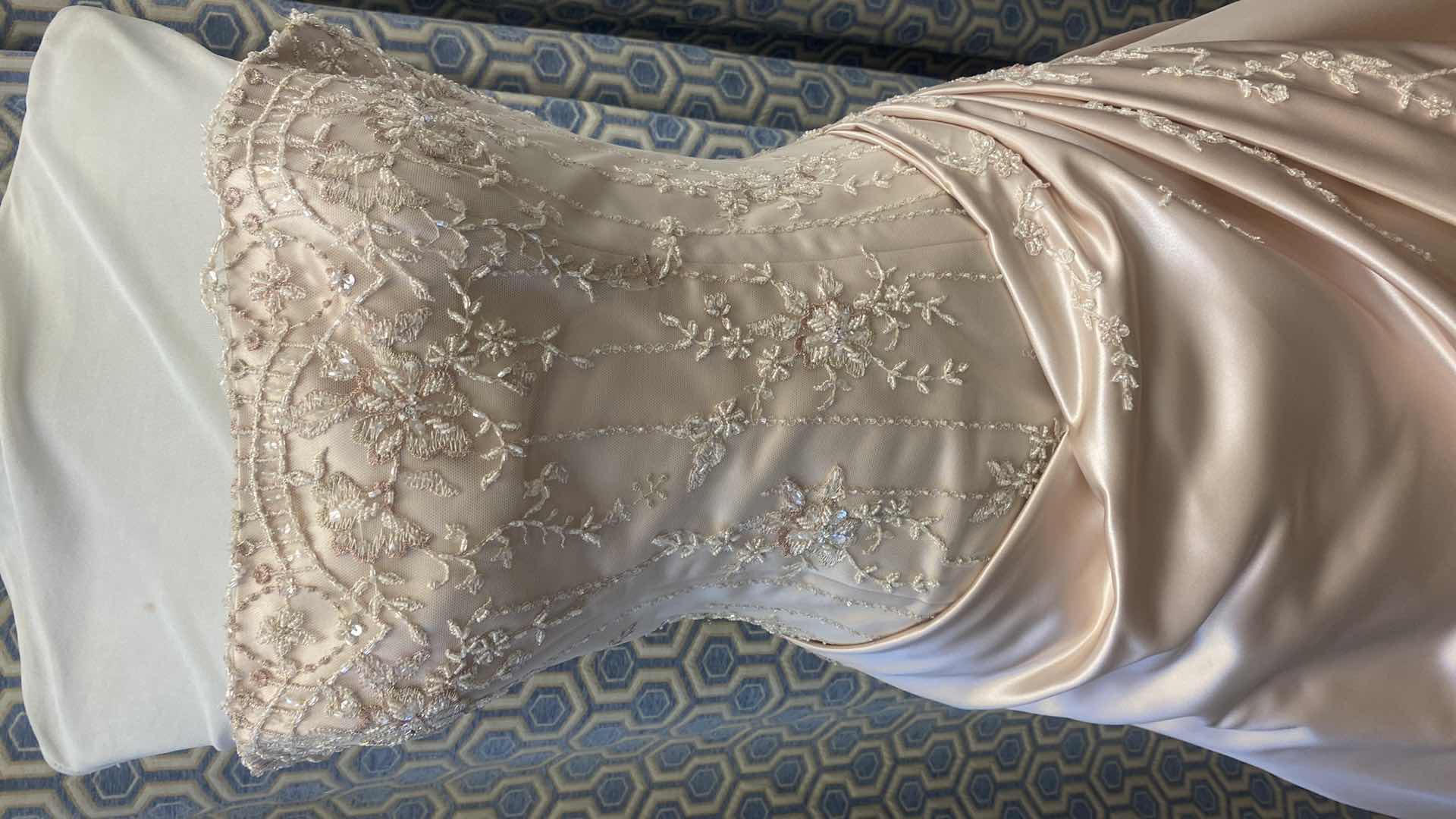 Photo 1 of BRIDAL GOWN  “MAGGIE SOTTERO COUTURE” BLUSH PINK SATIN ALINE CORSET BACK w FLORAL BEADWORK SIZE 10