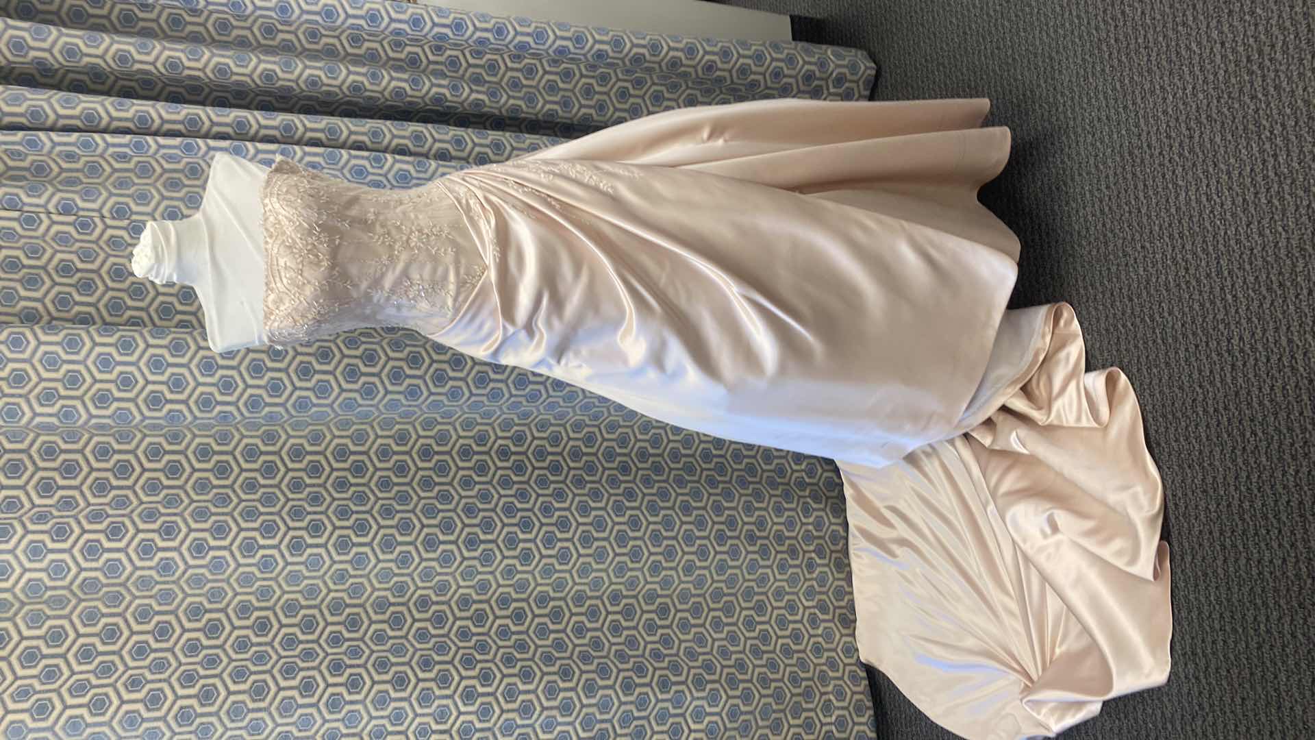 Photo 1 of BRIDAL GOWN “MAGGIE SOTTERO COUTURE” BLUSH PINK SATIN ALINE CORSET BACK w FLORAL BEADWORK SIZE 10