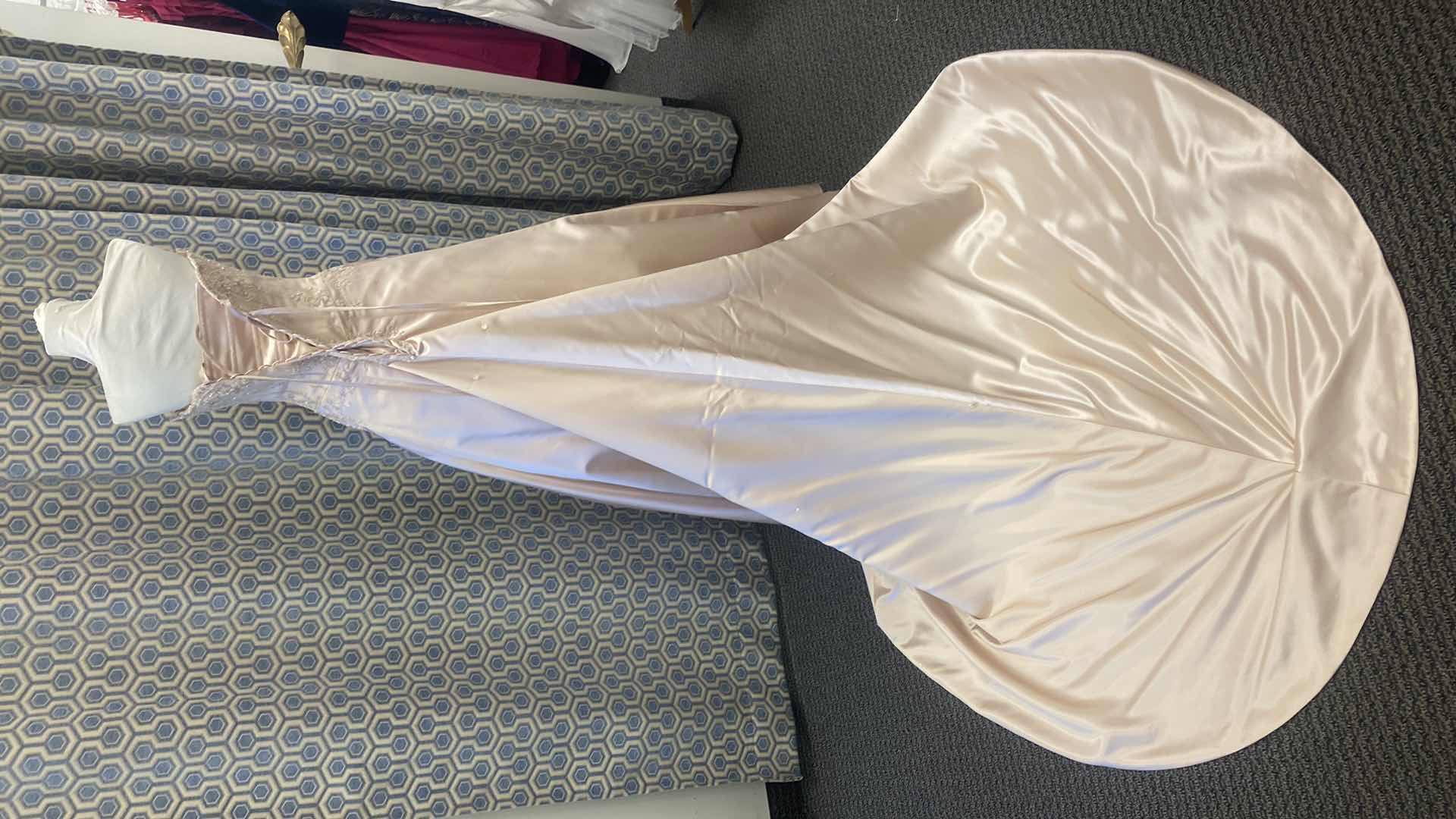 Photo 1 of BRIDAL GOWN  “MAGGIE SOTTERO COUTURE” BLUSH PINK SATIN ALINE CORSET BACK w FLORAL BEADWORK SIZE 10
