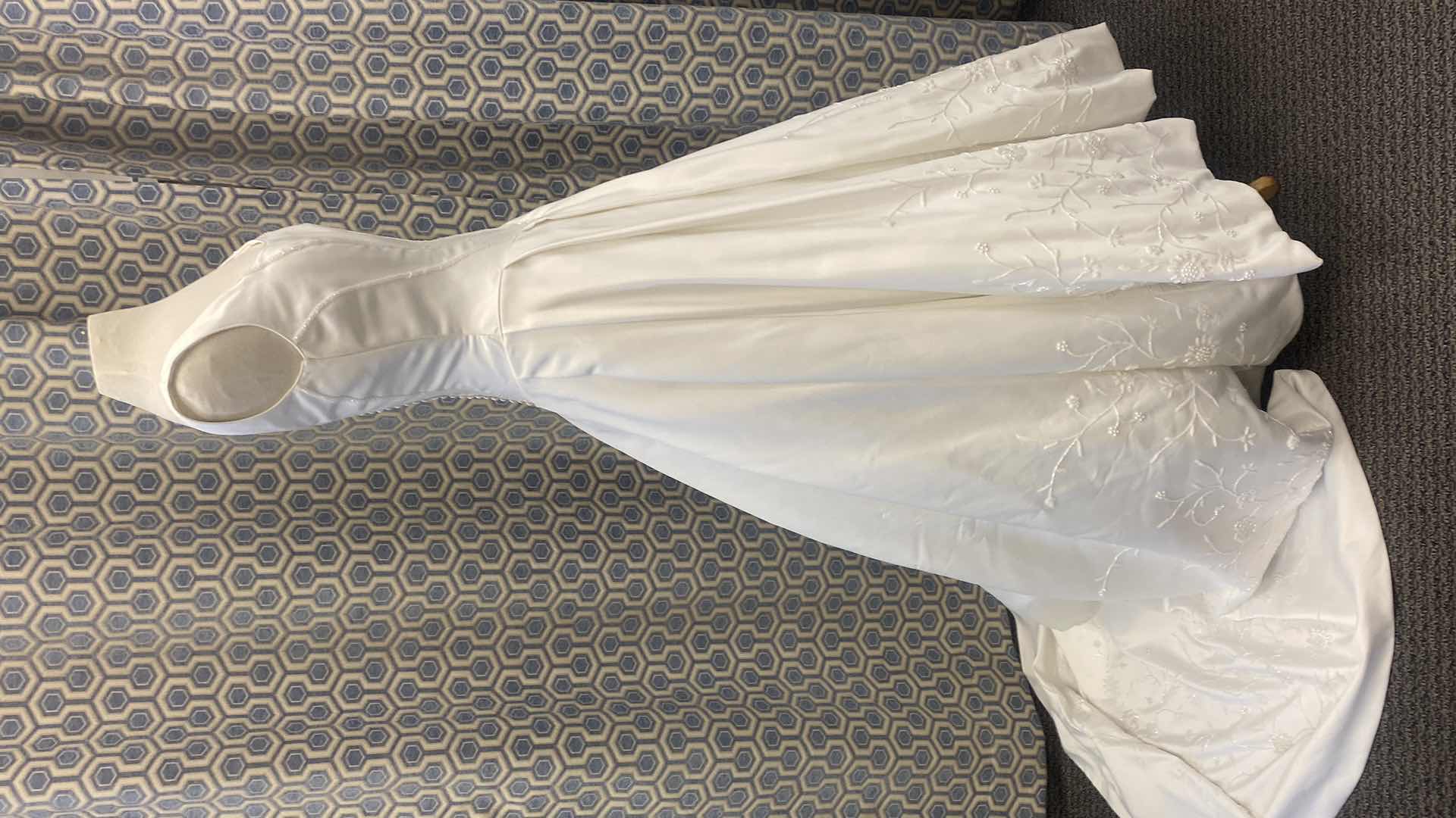 Photo 1 of BRIDAL GOWN “MONIQUE” WHITE SATIN PRINCESS BODICE w PEARLS SIZE 10
