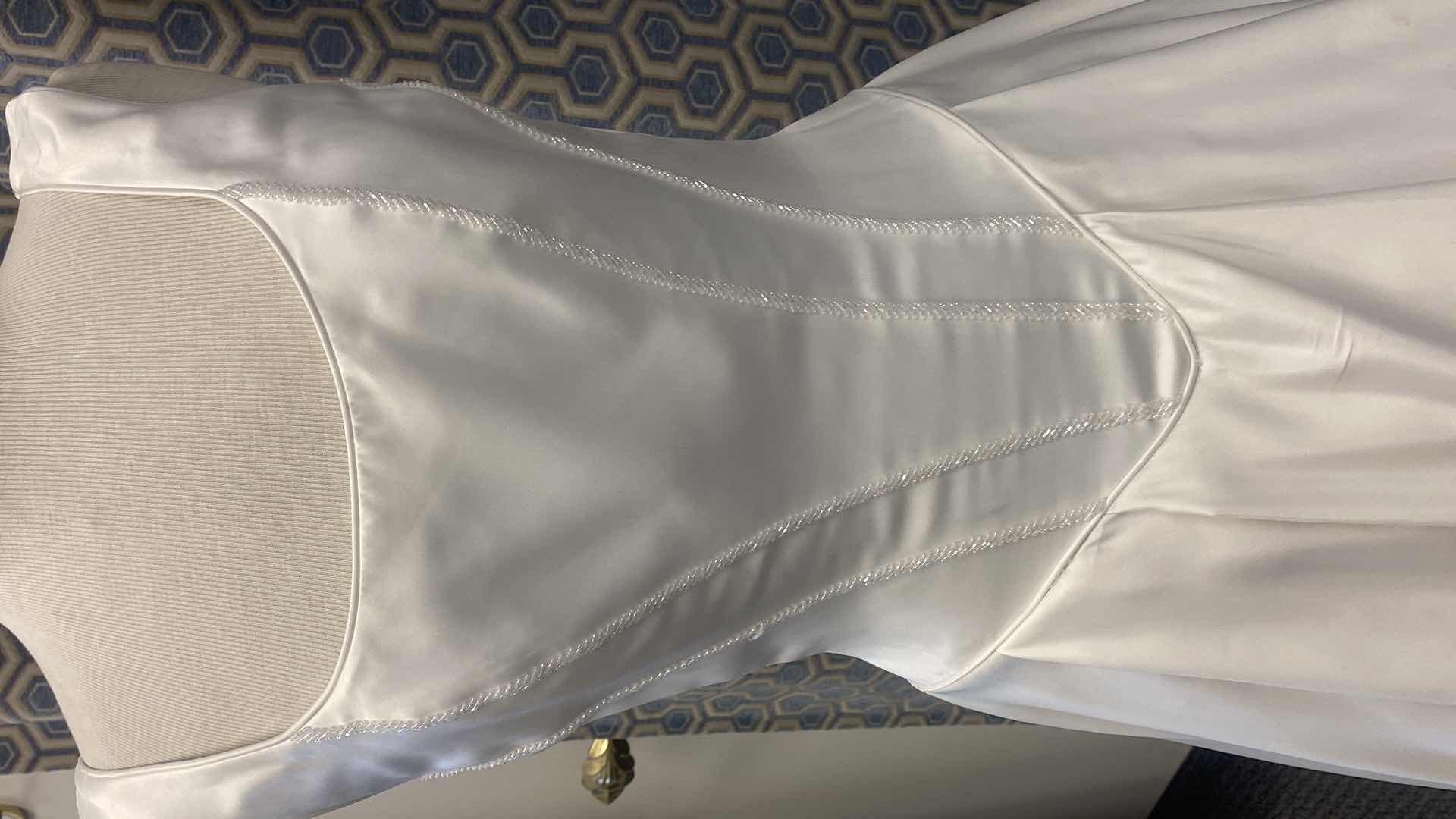 Photo 1 of BRIDAL GOWN “MONIQUE” WHITE SATIN PRINCESS BODICE w PEARLS SIZE 10