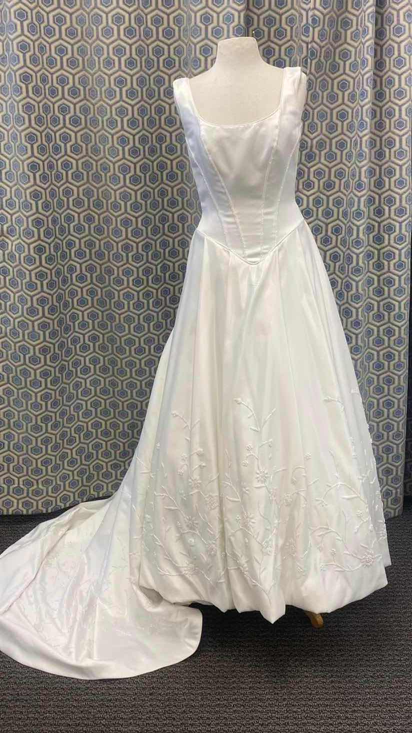 Photo 1 of BRIDAL GOWN “MONIQUE” WHITE SATIN PRINCESS BODICE w PEARLS SIZE 10