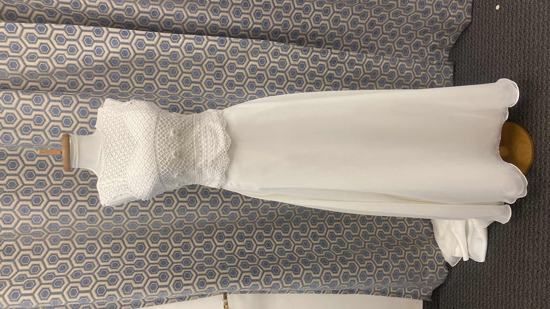 Photo 1 of BRIDAL GOWN “ALFRED SUNG” 2 PIECE w CROCHET TOP & SATIN w CHIFFON OVERLAY SIZE 6