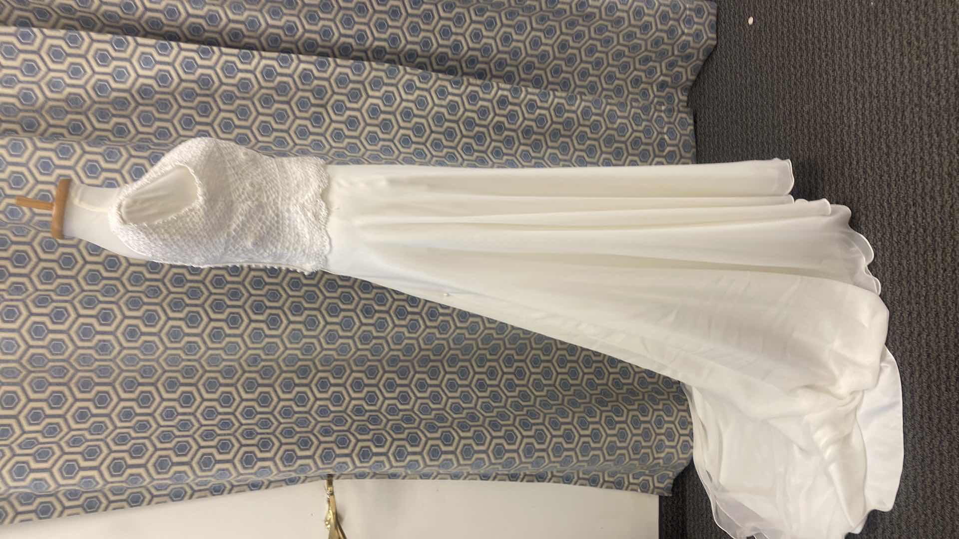 Photo 1 of BRIDAL GOWN “ALFRED SUNG” 2 PIECE w CROCHET TOP & SATIN w CHIFFON OVERLAY SIZE 6