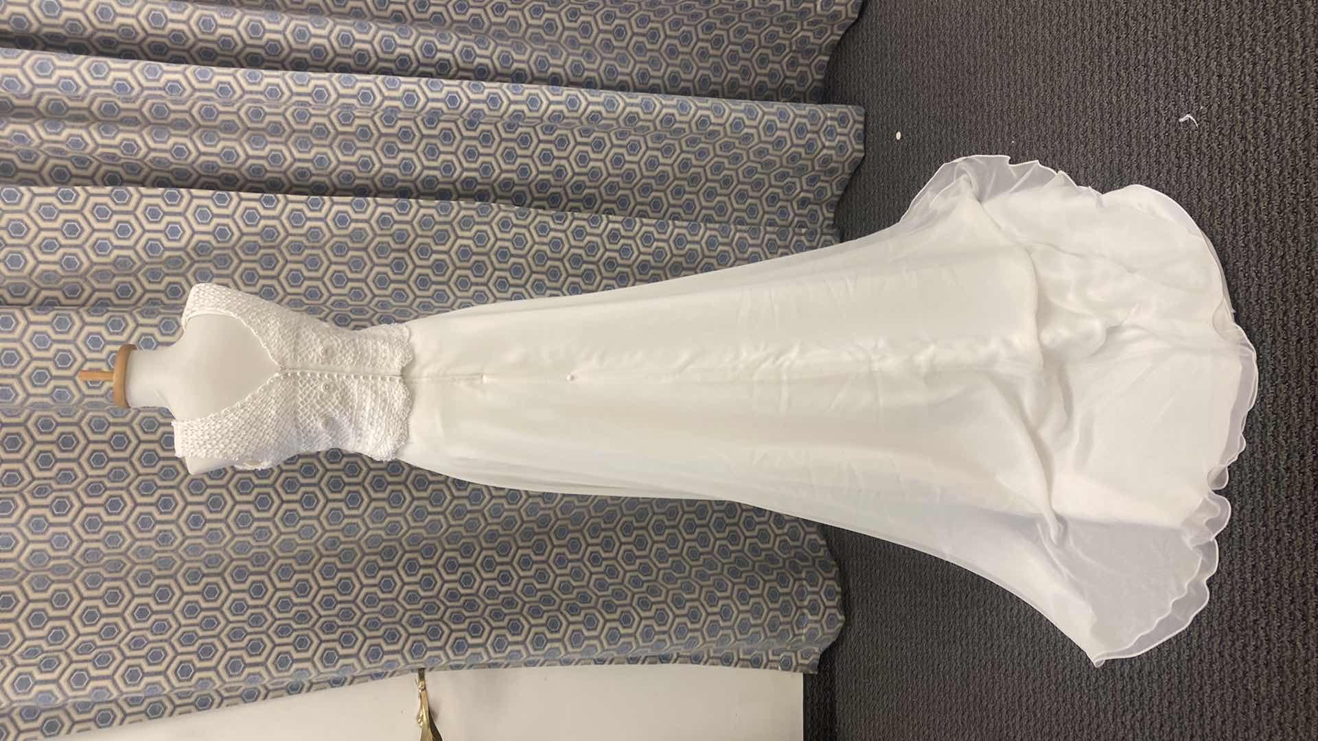 Photo 1 of BRIDAL GOWN “ALFRED SUNG” 2 PIECE w CROCHET TOP & SATIN w CHIFFON OVERLAY SIZE 6