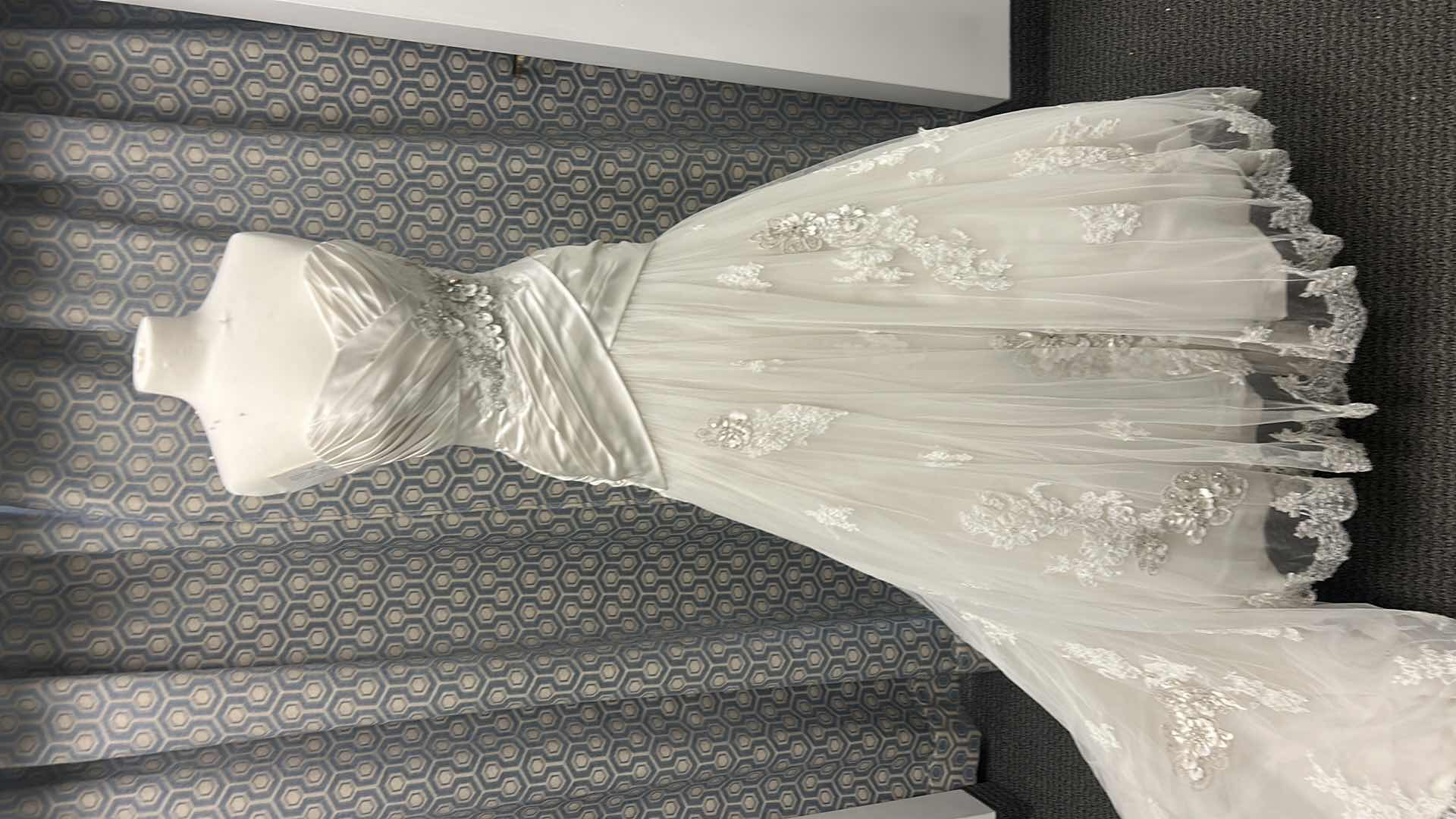 Photo 1 of BRIDAL GOWN “MAGGIE SOTTERO COUTURE”  ALABASTER IVORY LACE WITH PEWTER ACCENT SOFT SHIMMER SATIN FLOWERS FEATURING SWAROVSKI CRYSTALS SIZE 2,