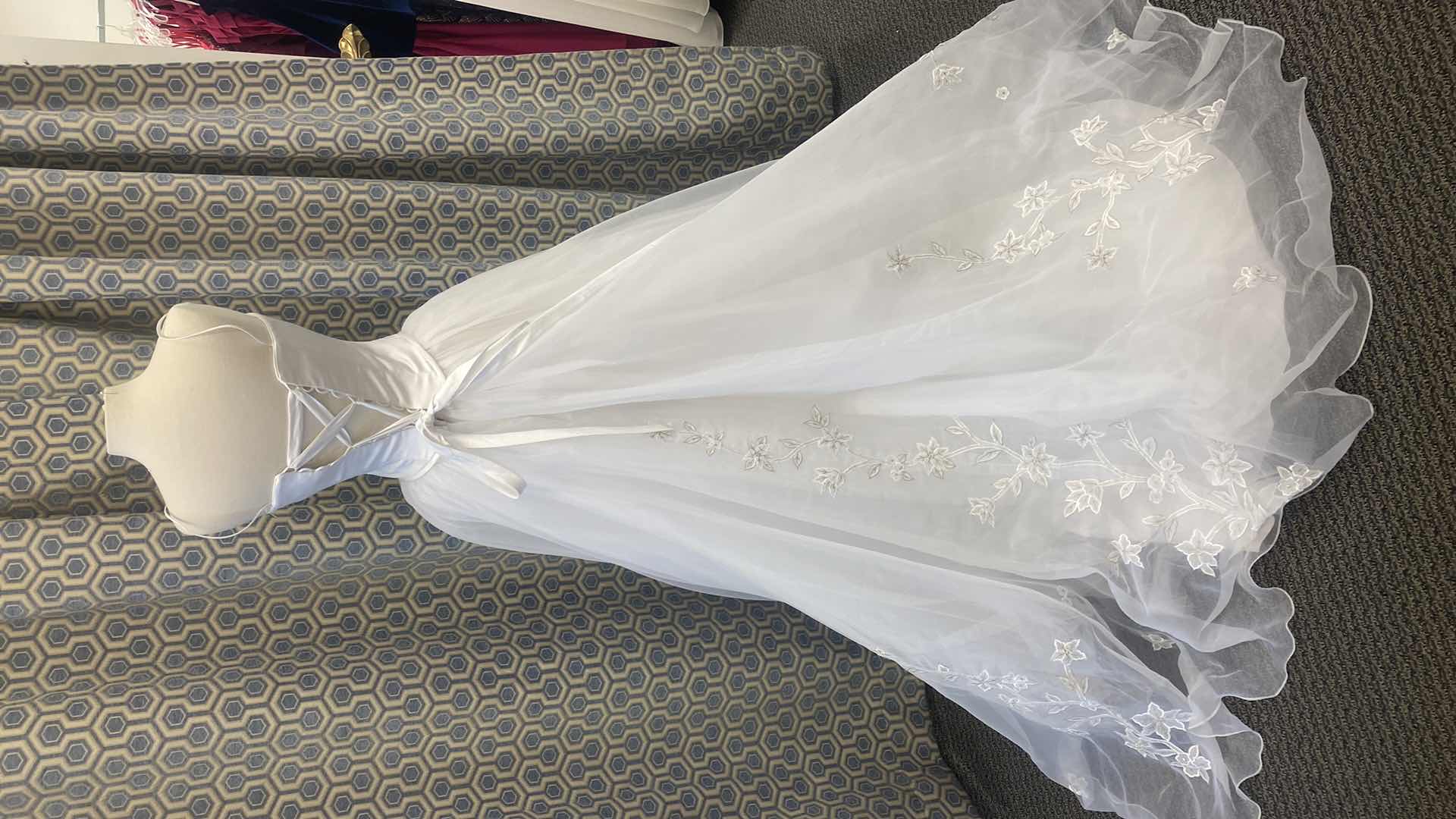 Photo 1 of BRIDAL GOWN  “MAGGIE SOTTERO COUTURE” WHITE  SATIN CORSET BACK w FLORAL EMBROIDERY SIZE 12