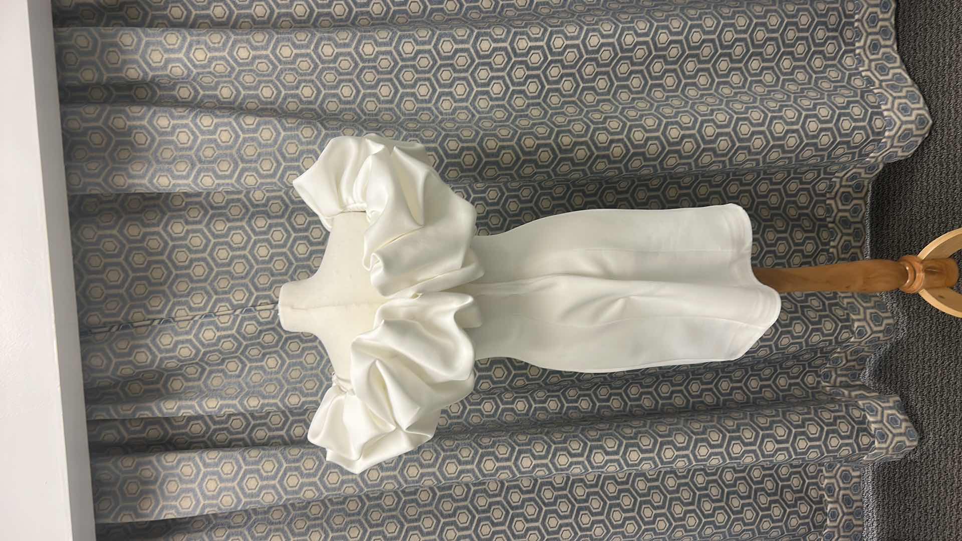 Photo 1 of BRIDAL GOWN “JOVANI” SHORT WHITE WEDDING DRESS WITH FITTED SILHOUETTE AND DRAMATIC RUFFLED SLEEVES, SIZE 10 