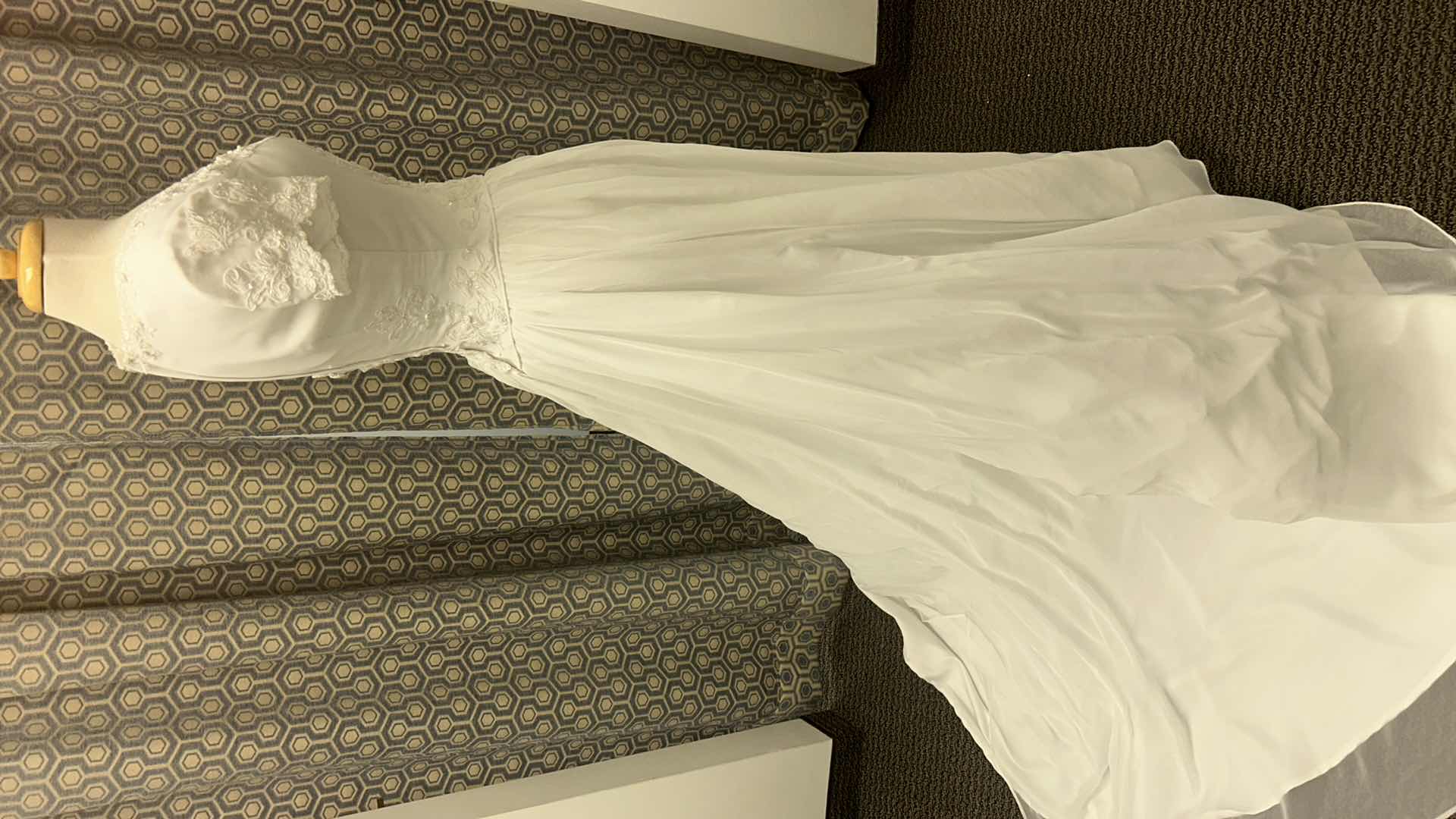 Photo 1 of BRIDAL GOWN, “BRIDAL ELEGANCE” MOONLIGHT WHITE, SHORT-SLEEVED SQUARE NECKLINE, EMBROIDERED BODICE, FULL CHIFFON TRAIN SIZE 6, 