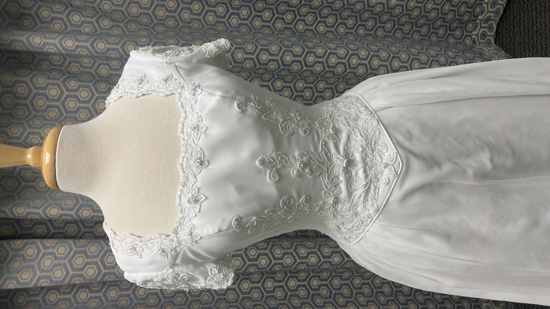 Photo 1 of BRIDAL GOWN, “BRIDAL ELEGANCE” MOONLIGHT WHITE, SHORT-SLEEVED SQUARE NECKLINE, EMBROIDERED BODICE, FULL CHIFFON TRAIN SIZE 6, 