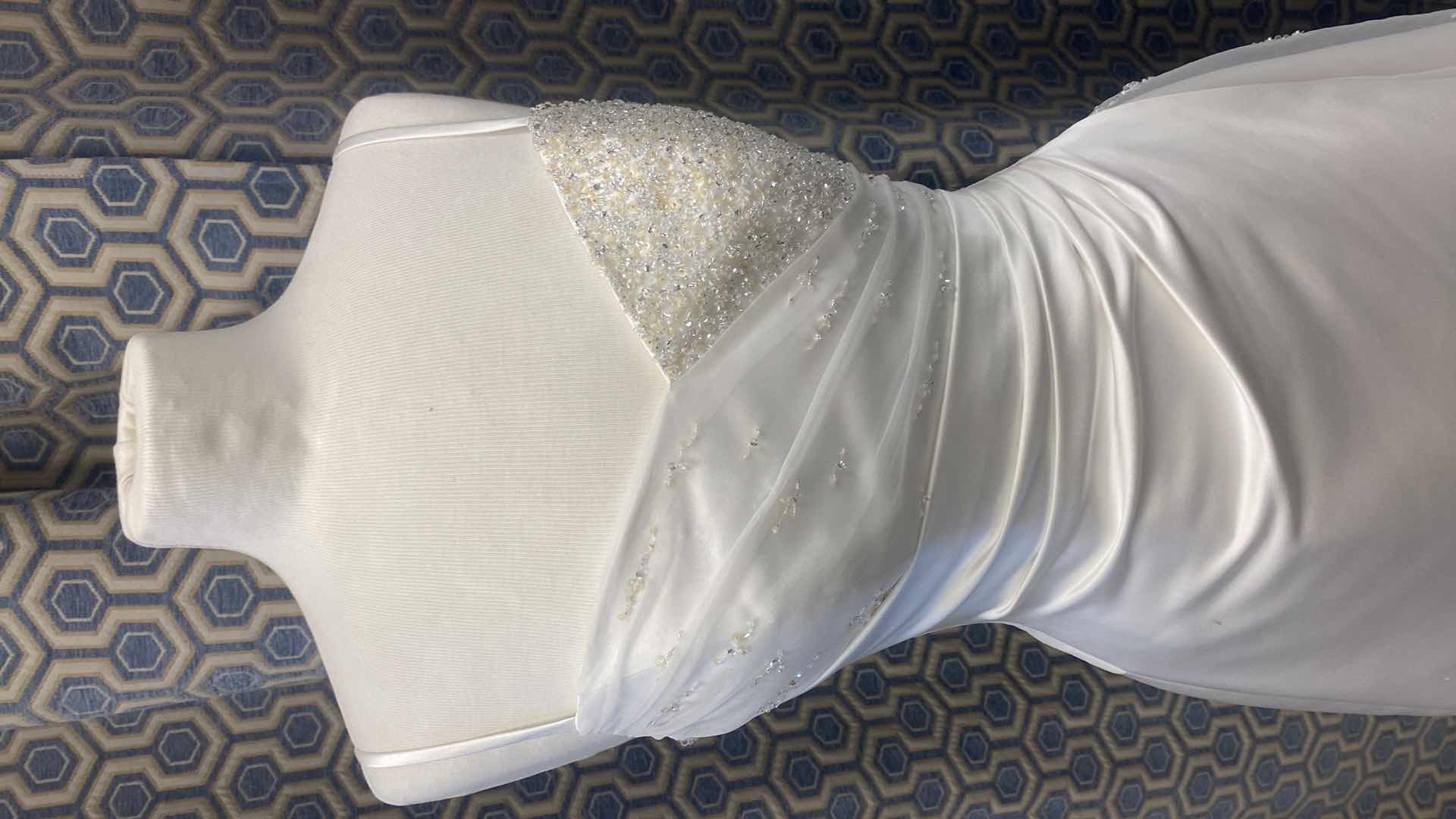 Photo 1 of BRIDAL GOWN  “MAGGIE SOTTERO COUTURE” WHITE SATIN STRAPPED CORSET BACK w RHINESTONE  SIZE 6