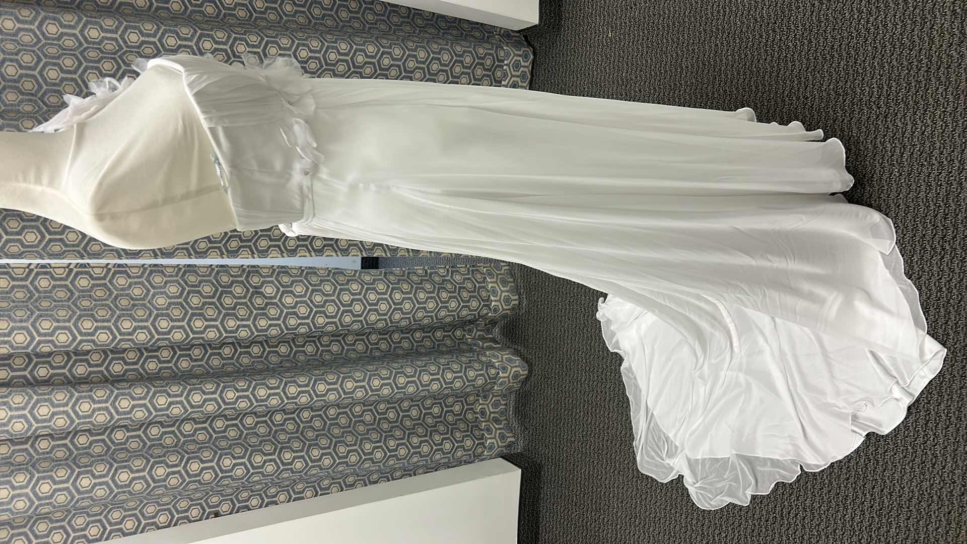 Photo 1 of BRIDAL GOWN, MOONLIGHT WHITE, SHORT-SLEEVED SQUARE NECKLINE, EMBROIDERED BODICE, FULL CHIFFON TRAIN, SIZE 4 