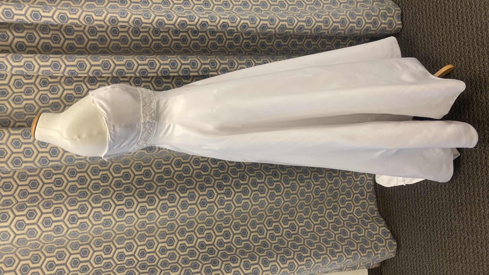 Photo 1 of BRIDAL GOWN “KATHRYN LA’CROX” WHITE SATIN w PEARL BEADED BAND  SIZE 6