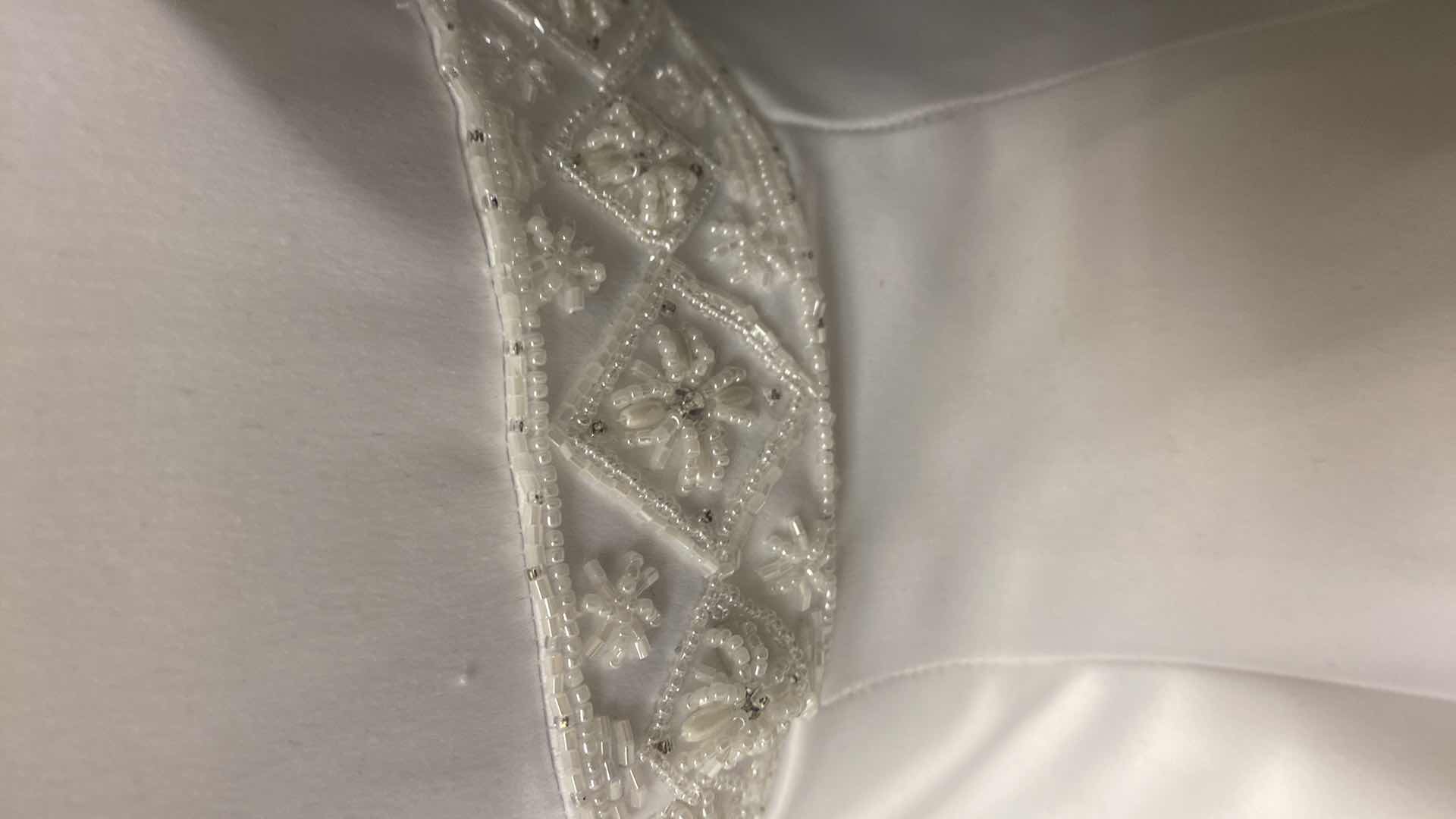 Photo 1 of BRIDAL GOWN “KATHRYN LA’CROX” WHITE SATIN w PEARL BEADED BAND  SIZE 6