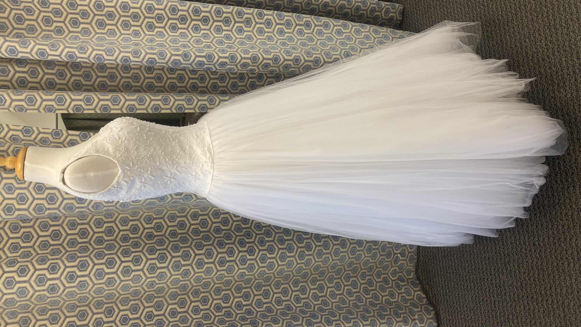 Photo 1 of BRIDAL GOWN “BRIDAL ELEGANCE” WHITE CHIFFON w TULE & PEARL BEADING IN TOP SIZE 8