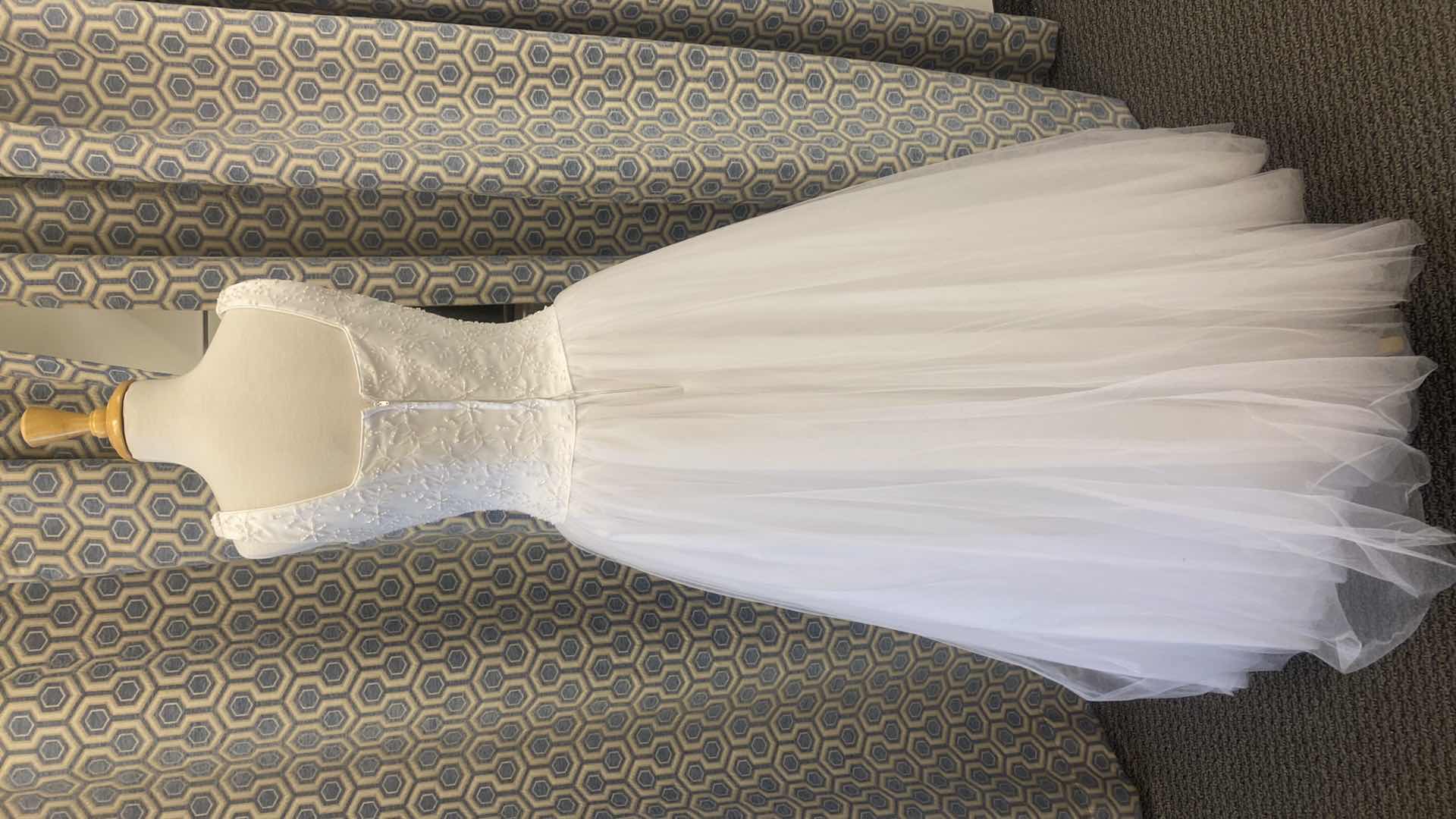 Photo 1 of BRIDAL GOWN “BRIDAL ELEGANCE” WHITE CHIFFON w TULE & PEARL BEADING IN TOP SIZE 8