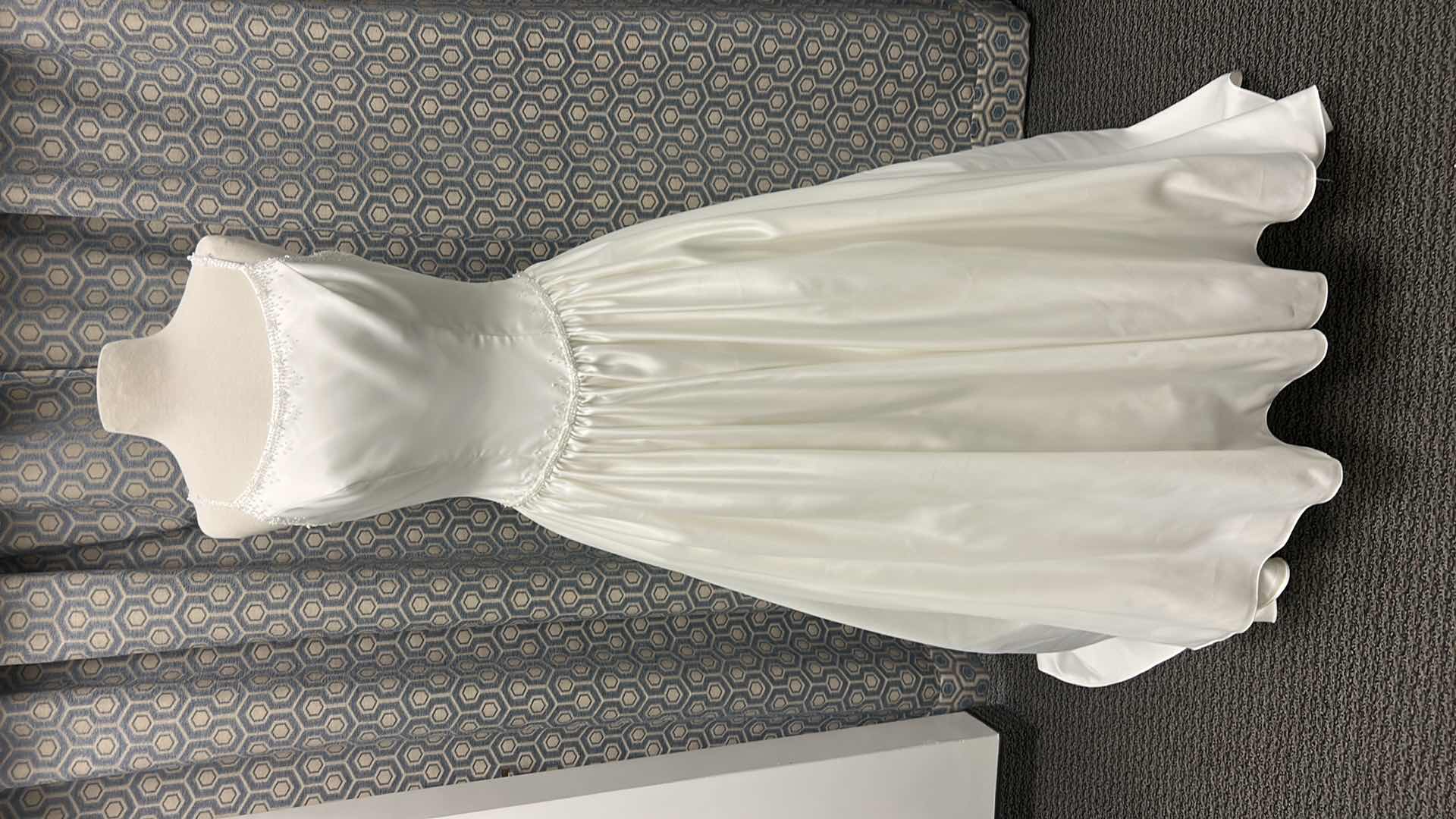 Photo 1 of BRIDAL GOWN, “KATHYRN LACROIX, IVORY, SPAGHETTI STRAP, BEADED SATIN, FULL SKIRT, BEADED NECKLINE, SIZE 8 