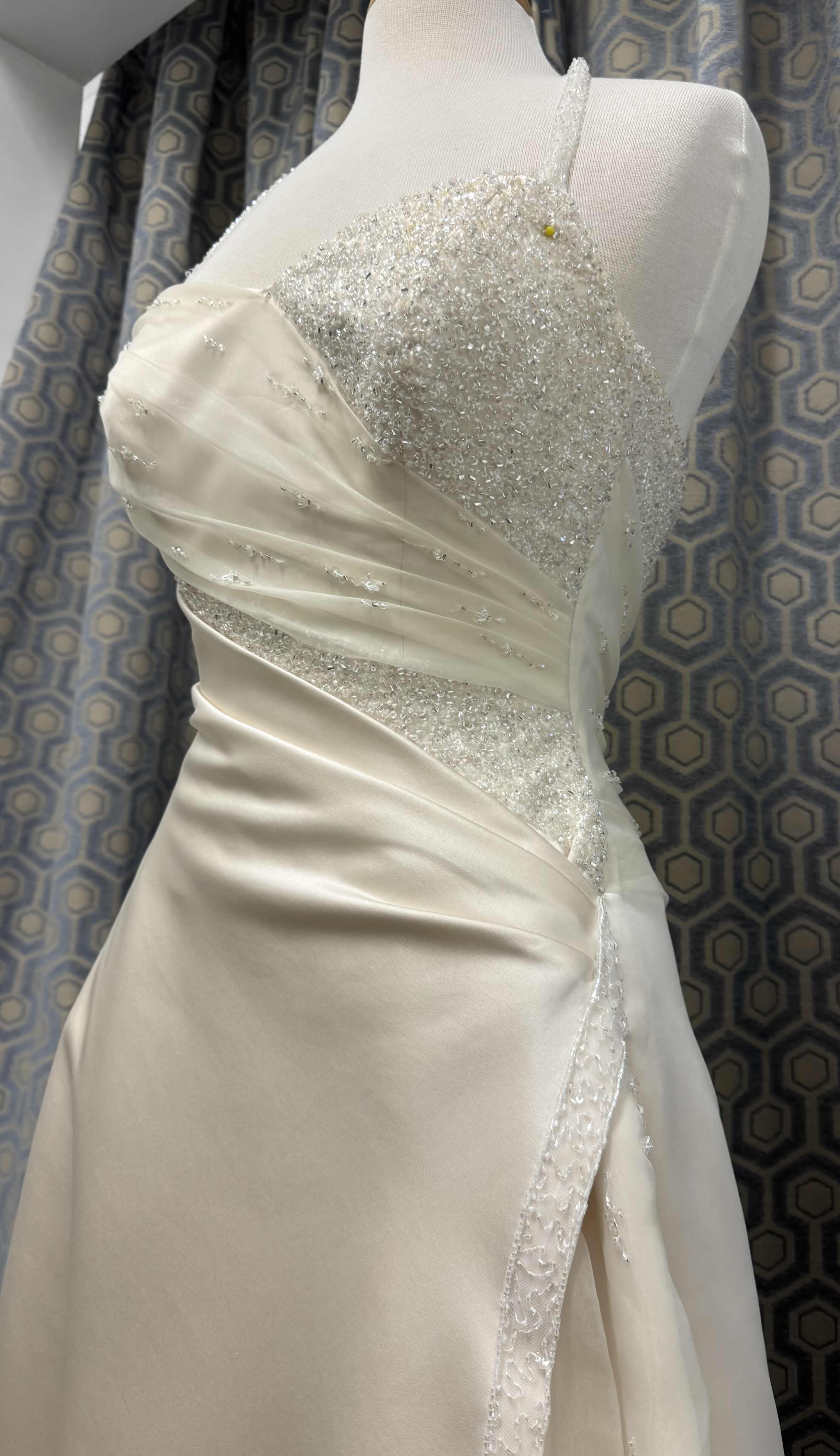 Photo 1 of BRIDAL GOWN MAGGIE SOTTERO ONE PIECE SATIN A LINE MEDIUM TRAIN CORSET BACK LIGHT GOLD SIZE 6