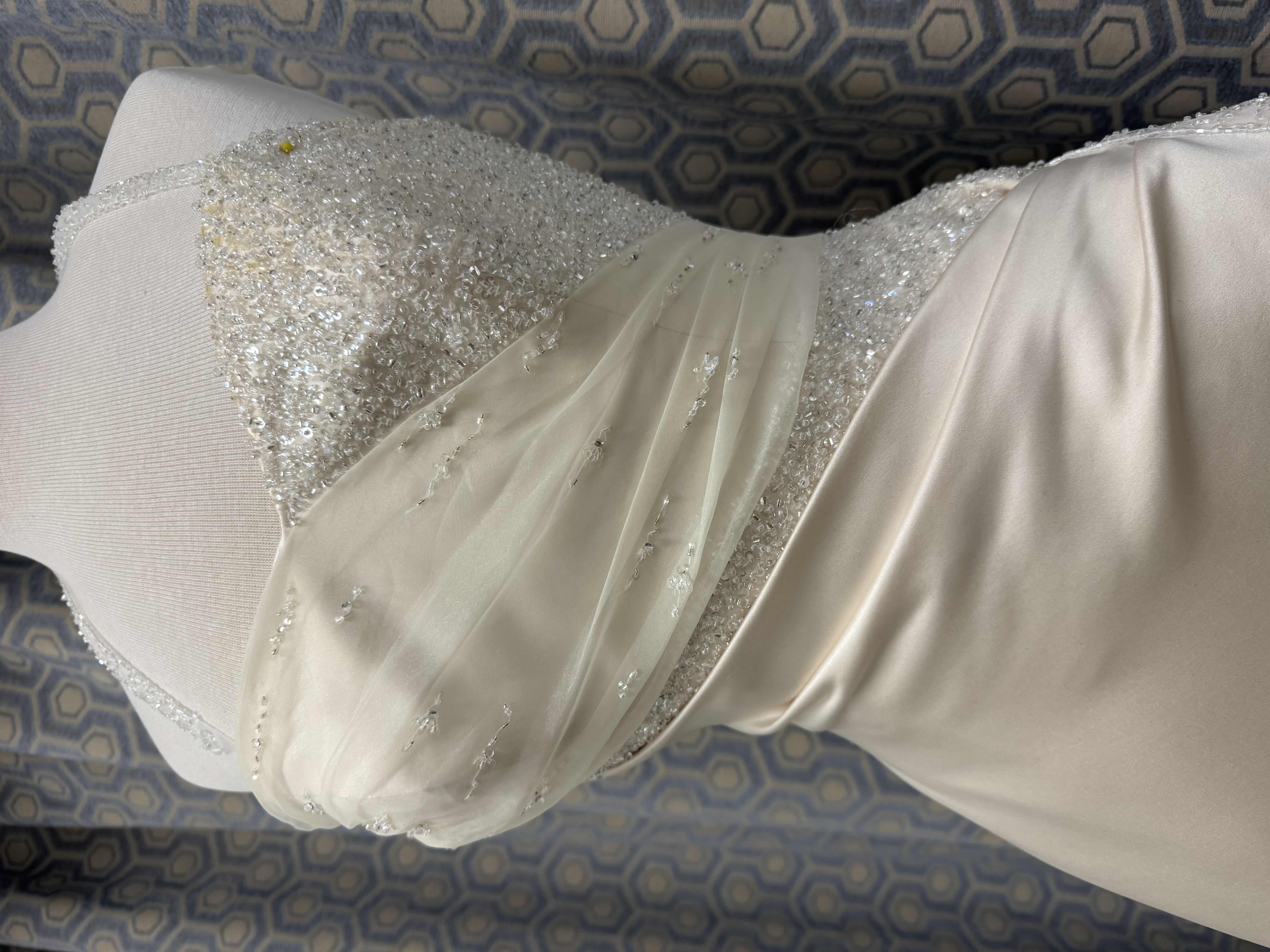 Photo 1 of BRIDAL GOWN MAGGIE SOTTERO ONE PIECE SATIN A LINE MEDIUM TRAIN CORSET BACK LIGHT GOLD SIZE 6