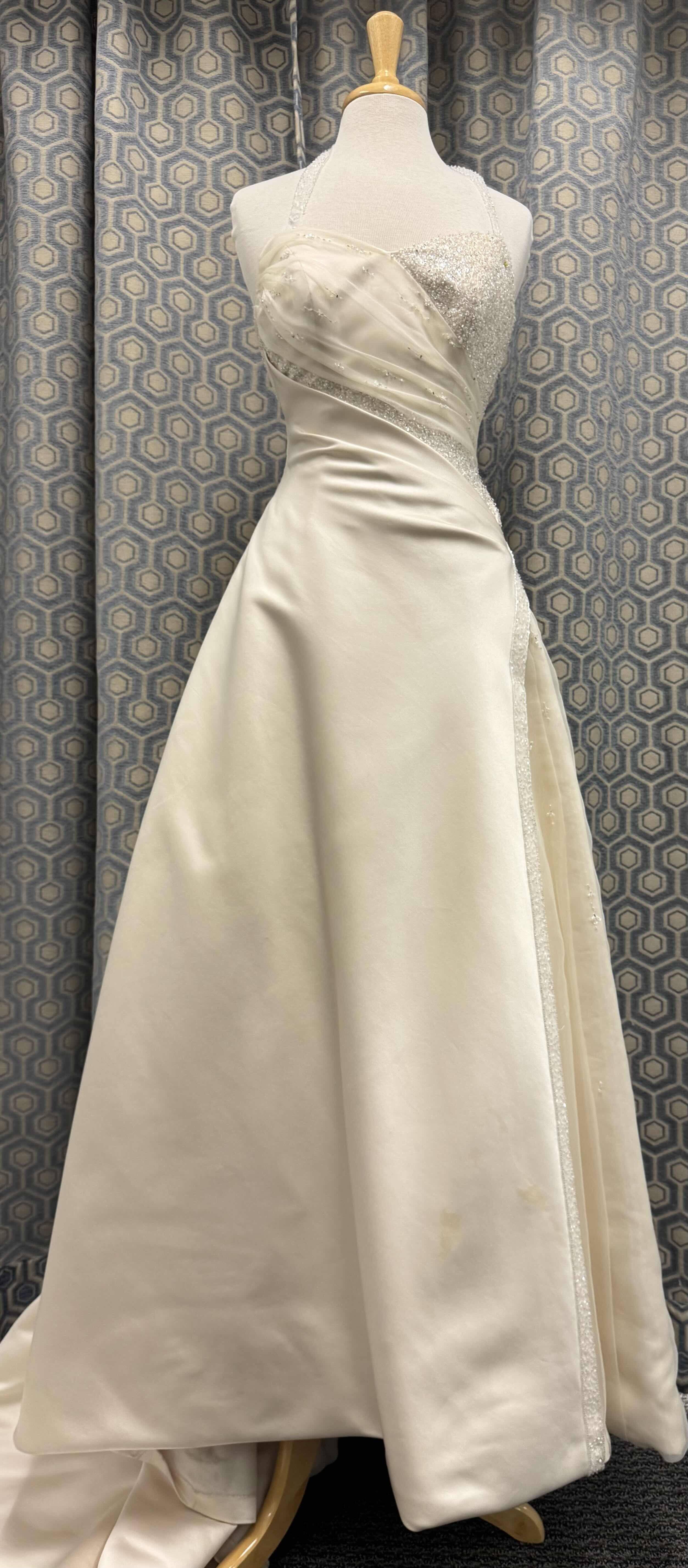Photo 1 of BRIDAL GOWN MAGGIE SOTTERO ONE PIECE SATIN A LINE MEDIUM TRAIN CORSET BACK LIGHT GOLD SIZE 6