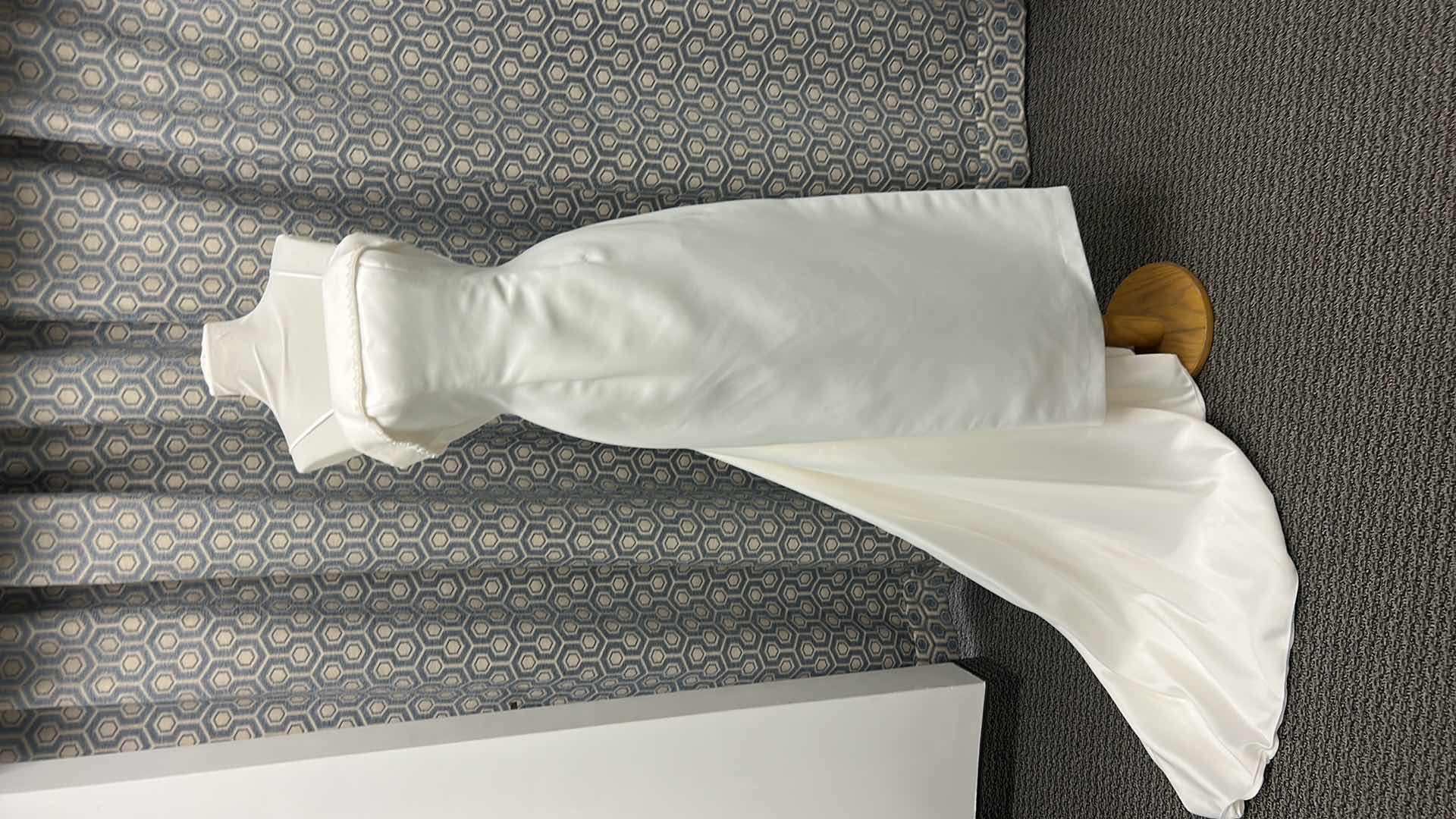 Photo 1 of BRIDAL GOWN, “PALOMA  BLANCO” SHEATH GOWN WITH OPTIONAL SPAGHETTI STRAP CRYSTAL BEADING ON THE TOP, DETACHABLE TRAIN IN IVORY, SIZE 8.