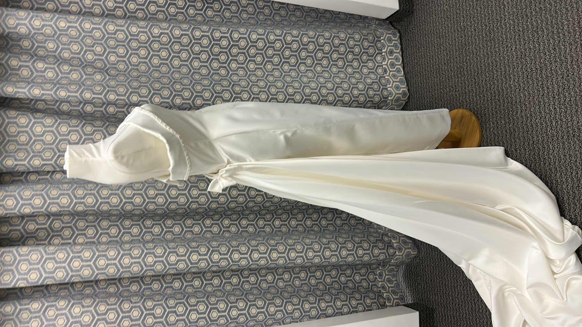 Photo 1 of BRIDAL GOWN, “PALOMA  BLANCO” SHEATH GOWN WITH OPTIONAL SPAGHETTI STRAP CRYSTAL BEADING ON THE TOP, DETACHABLE TRAIN IN IVORY, SIZE 8.