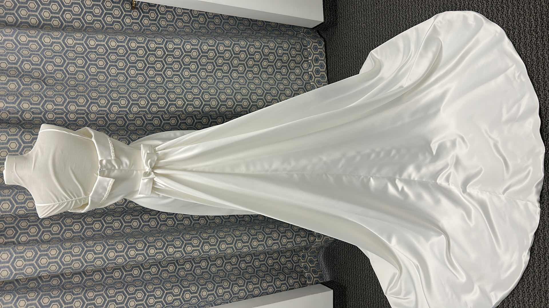Photo 1 of BRIDAL GOWN, “PALOMA  BLANCO” SHEATH GOWN WITH OPTIONAL SPAGHETTI STRAP CRYSTAL BEADING ON THE TOP, DETACHABLE TRAIN IN IVORY, SIZE 8.