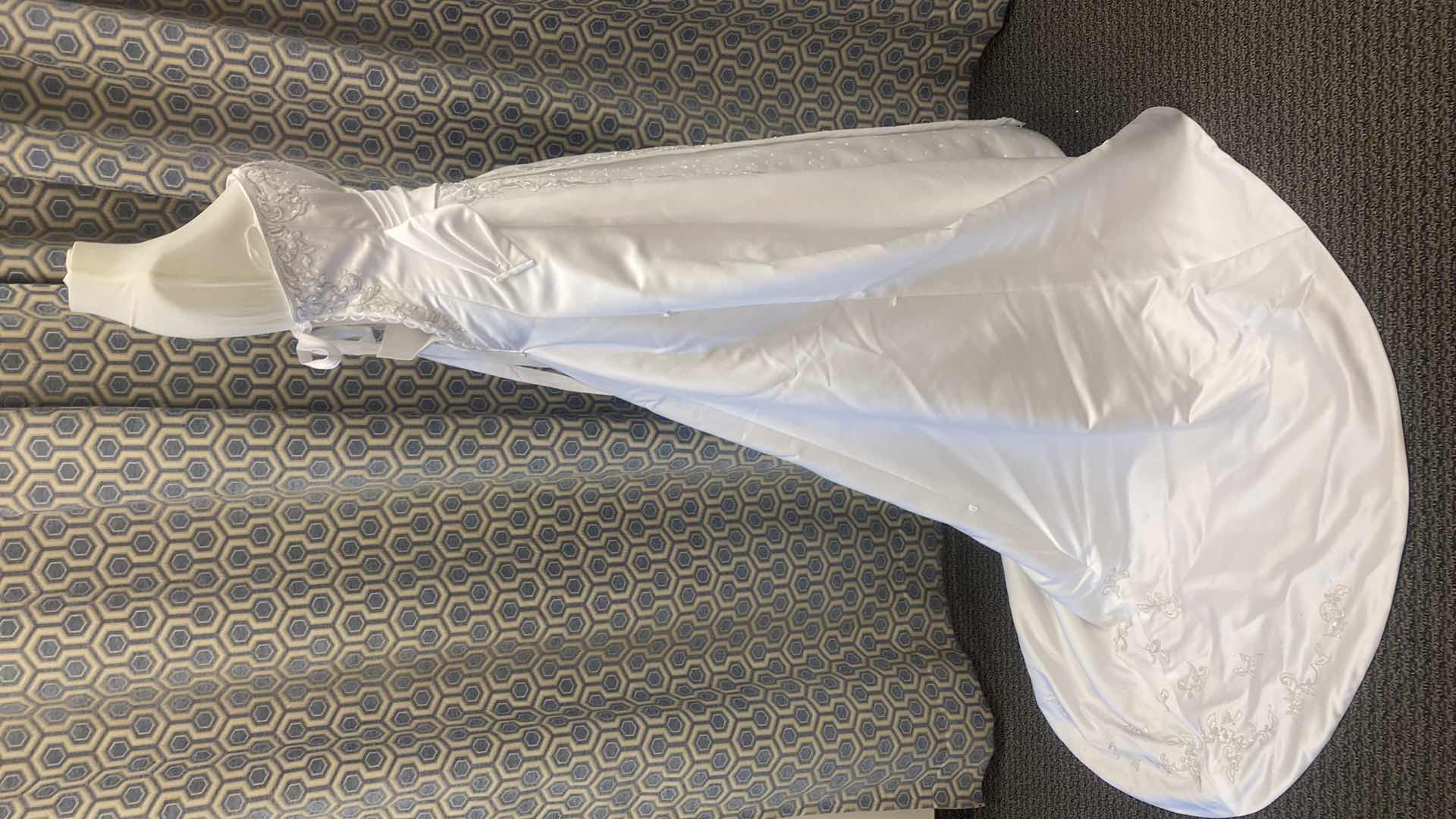 Photo 1 of BRIDAL GOWN  “MAGGIE SOTTERO COUTURE” DIAMOND WHITE SATIN STRAPLESS CORSET BACK w RHINESTONE  SIZE 6