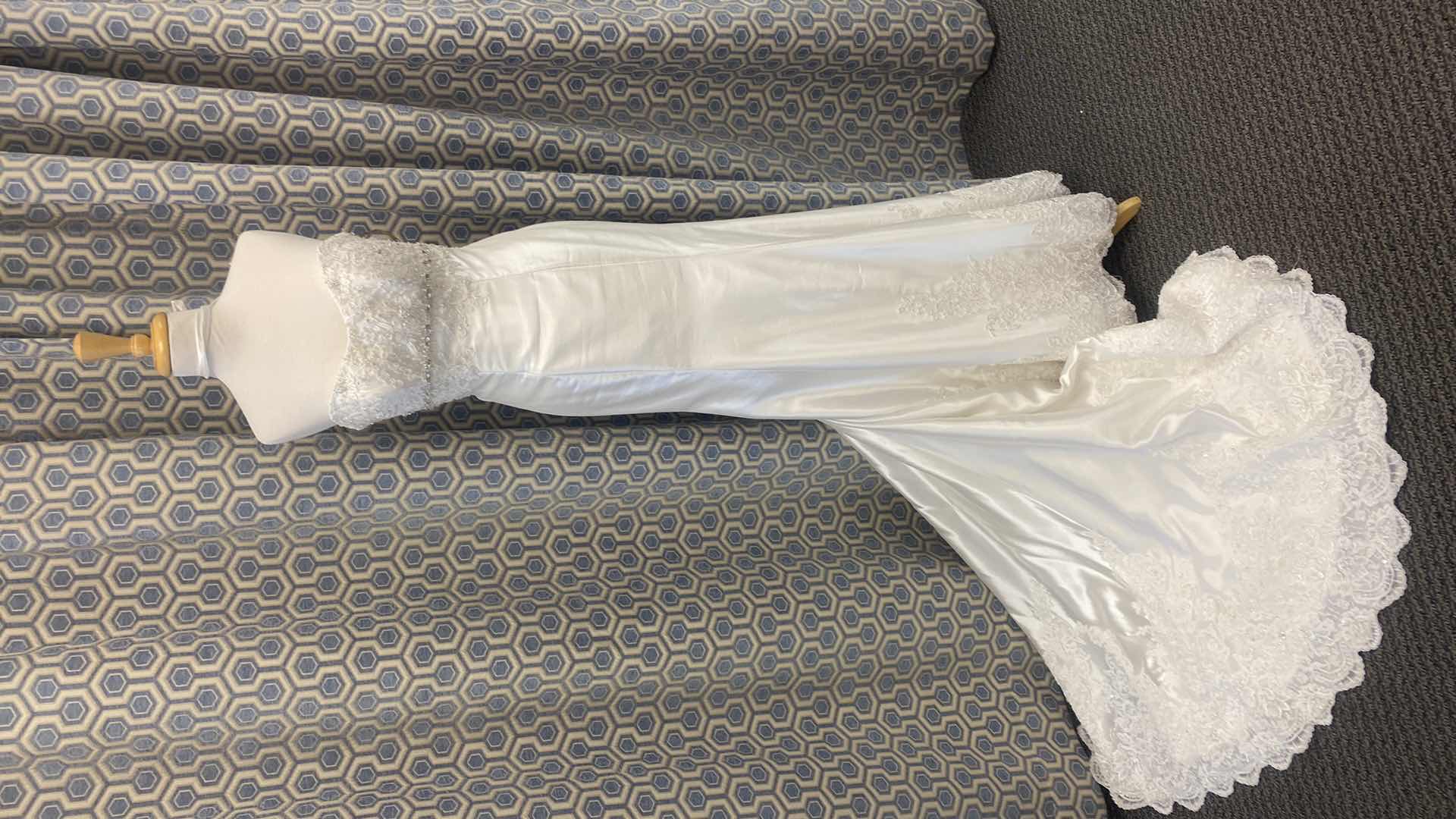 Photo 1 of BRIDAL GOWN “MAGGIE SOTTERO COUTURE” WHITE SATIN STRAPLESS CORSET BACK w RHINESTONE SIZE 8