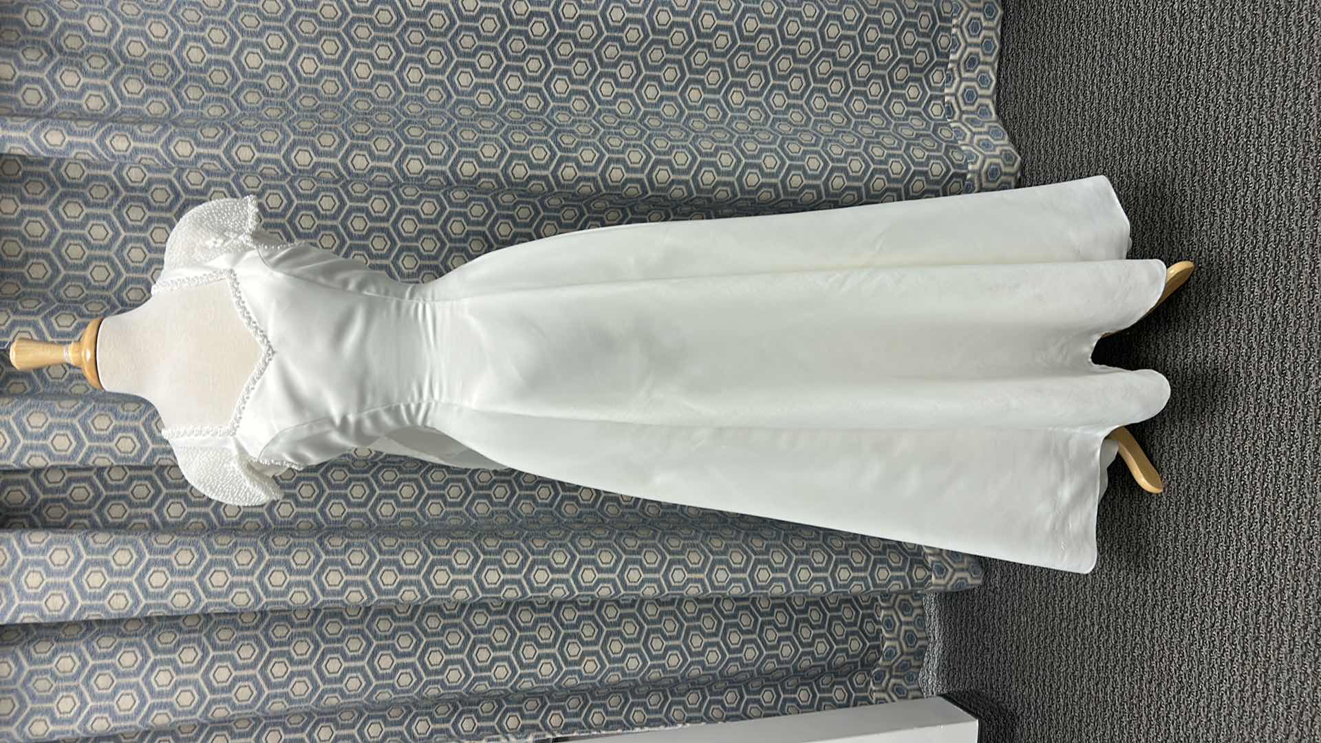 Photo 1 of BRIDAL GOWN, “MONIQUE BRIDAL, CHIFFON, SHEATH, OFF, SHORT, SLEUSSE, EMBROIDERED, ORGANZA, DETACHABLE TRAIN, IVORY. SIZE 8 $800