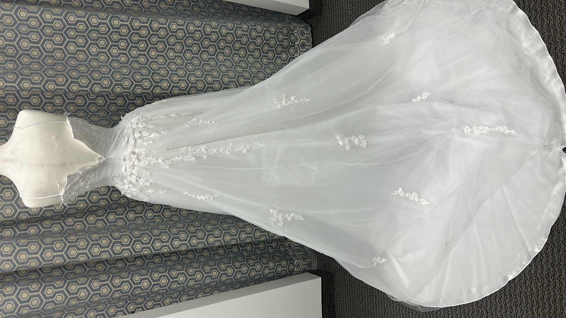 Photo 1 of BRIDAL GOWN, “LADY ELEANOR”, FULL SKIRT, LACE-OVER SATIN, WHITE, SIZE 8 