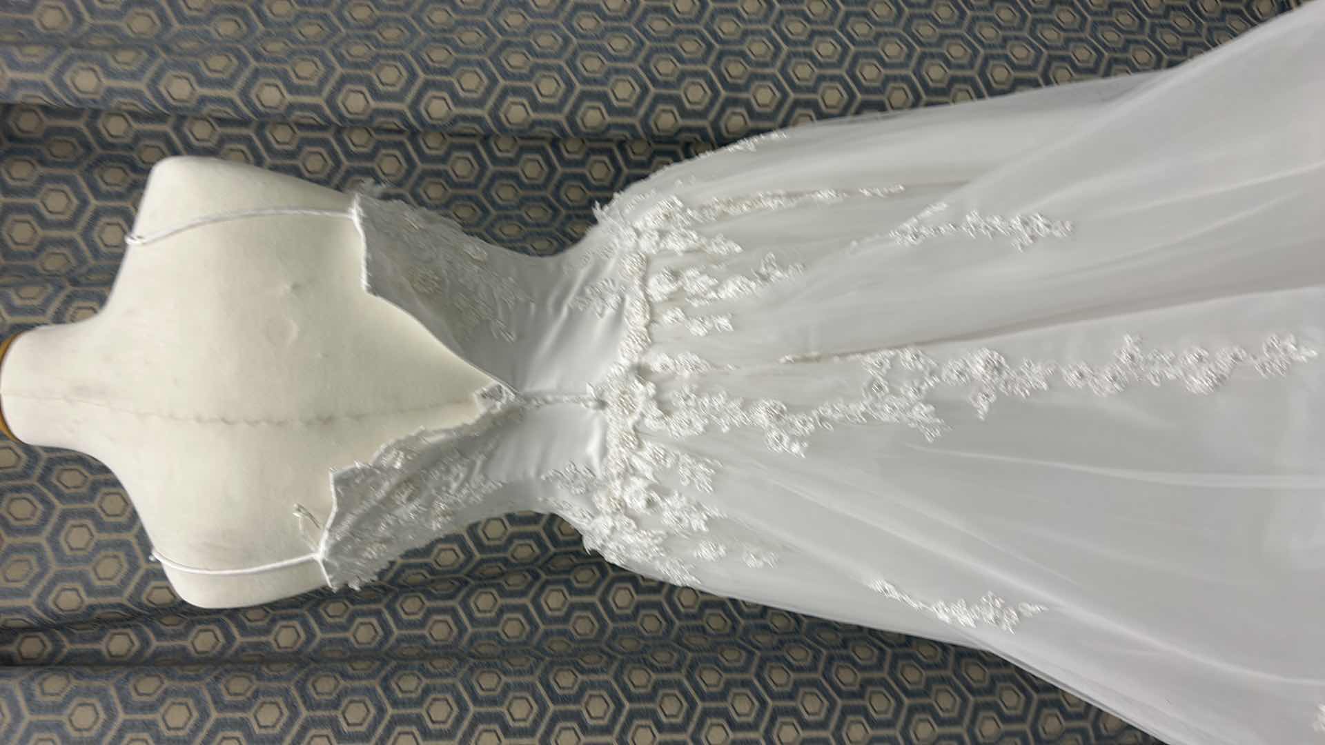 Photo 1 of BRIDAL GOWN, “LADY ELEANOR”, FULL SKIRT, LACE-OVER SATIN, WHITE, SIZE 8 