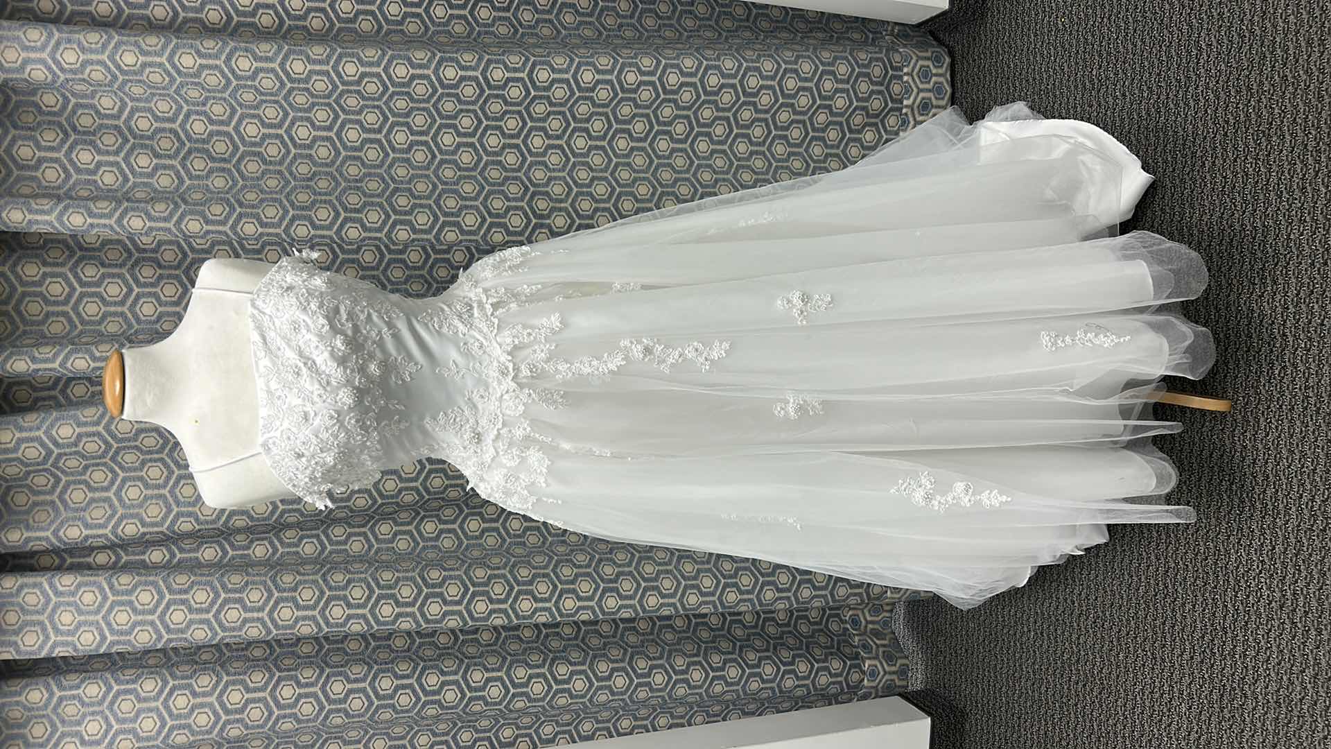 Photo 1 of BRIDAL GOWN, “LADY ELEANOR”, FULL SKIRT, LACE-OVER SATIN, WHITE, SIZE 8 