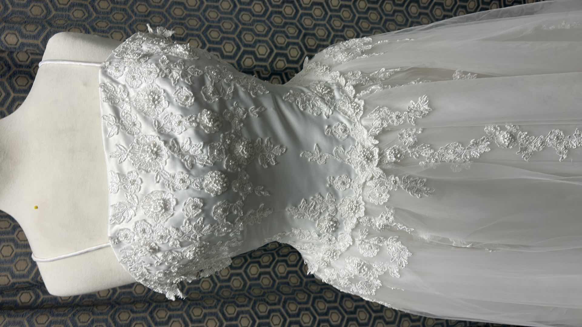 Photo 1 of BRIDAL GOWN, “LADY ELEANOR”, FULL SKIRT, LACE-OVER SATIN, WHITE, SIZE 8 