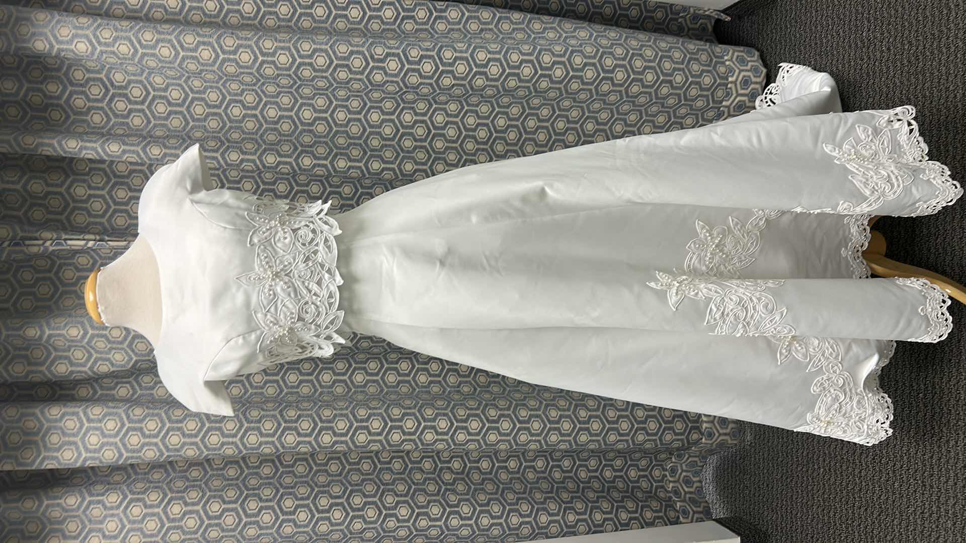 Photo 1 of BRIDAL GOWN "GLORIA VANDERBILT" 2-PC WHITE, SHORT SLEEVE LACE CROP TOP, LONG A-LINE SKIRT, LACE TRIM, SIZE 6 