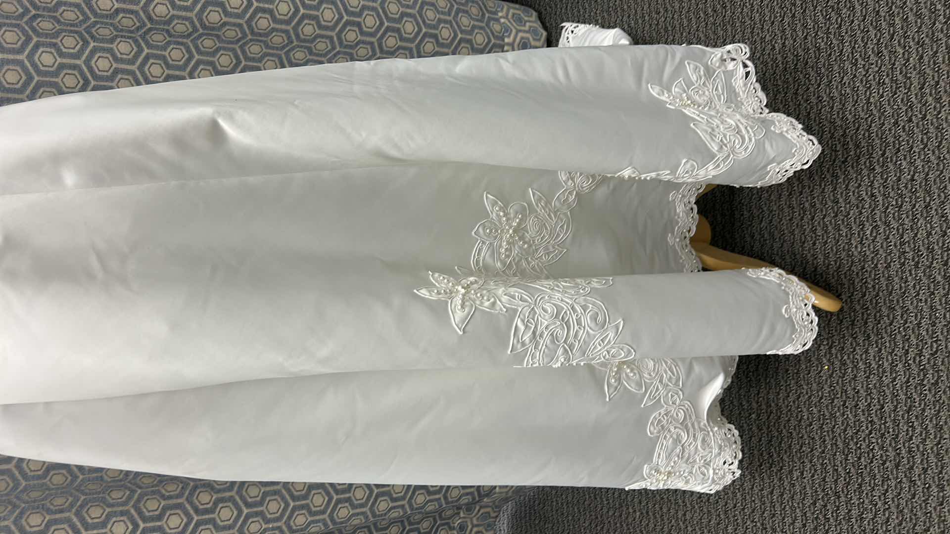 Photo 1 of BRIDAL GOWN "GLORIA VANDERBILT" 2-PC WHITE, SHORT SLEEVE LACE CROP TOP, LONG A-LINE SKIRT, LACE TRIM, SIZE 6 