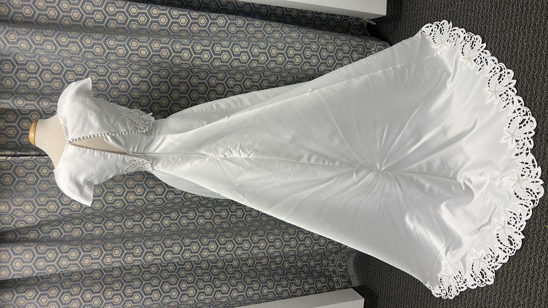 Photo 1 of BRIDAL GOWN "GLORIA VANDERBILT" 2-PC WHITE, SHORT SLEEVE LACE CROP TOP, LONG A-LINE SKIRT, LACE TRIM, SIZE 6 