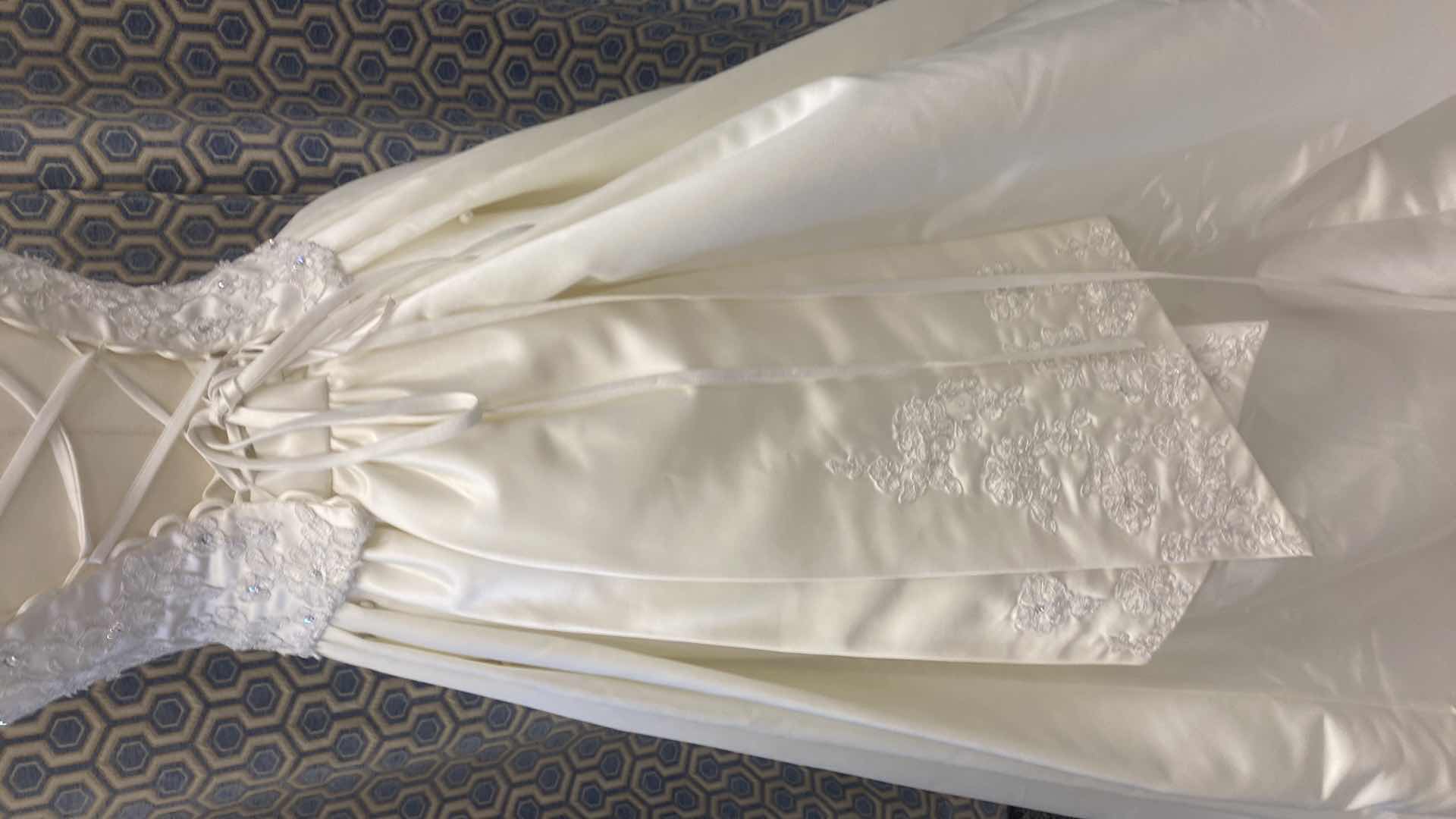 Photo 1 of  BRIDAL GOWN  “MAGGIE SOTTERO COUTURE” WHITE SATIN w RHINESTONE & CORSET BACK  SIZE 8